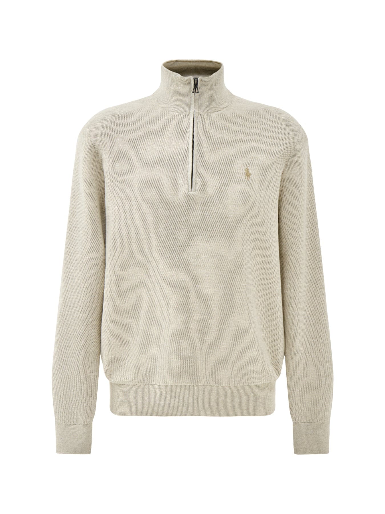 Polo Ralph Lauren Texture Cotton Quarter Zip Jumper Brown