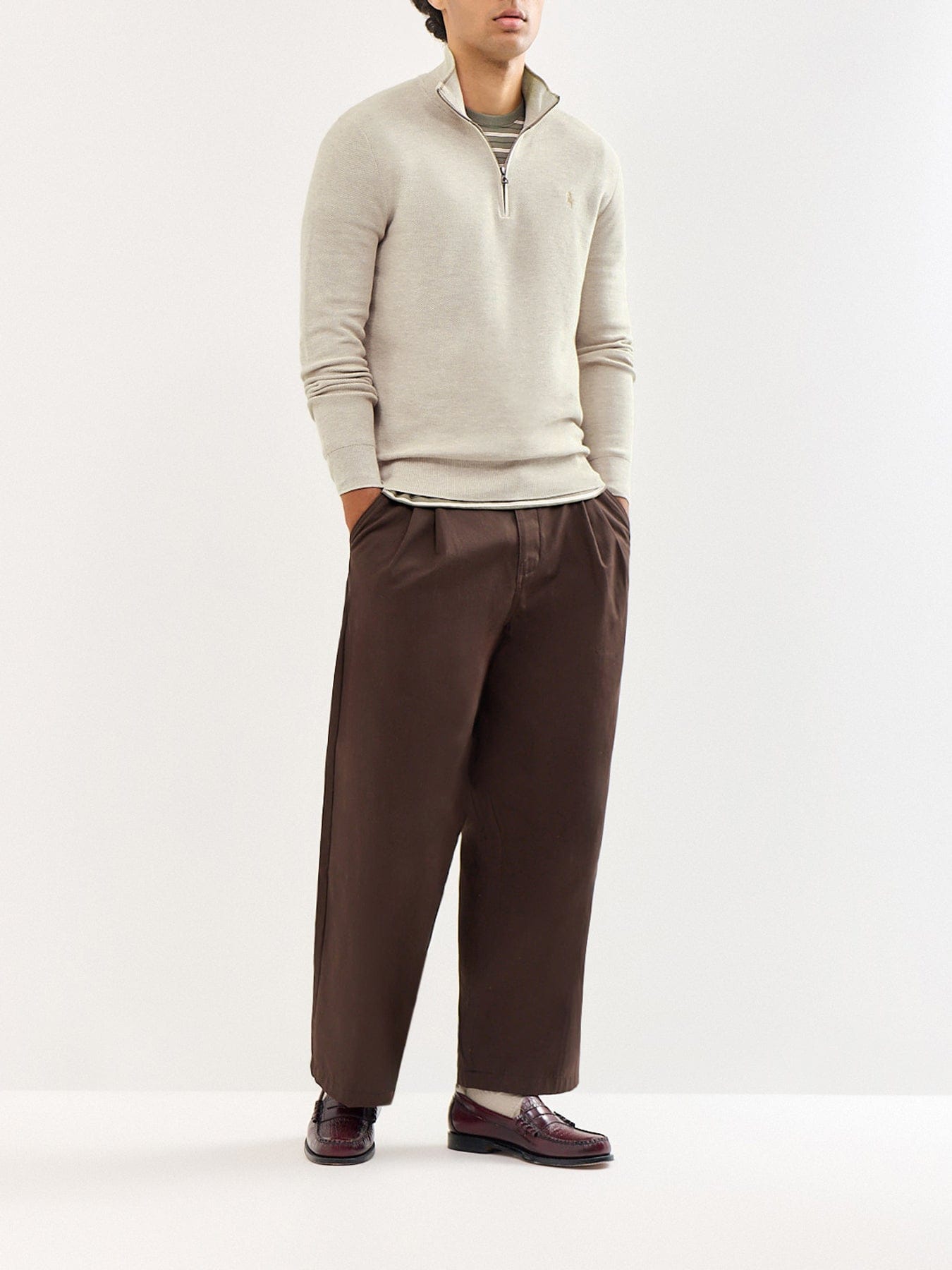 Polo Ralph Lauren Texture Cotton Quarter Zip Jumper Brown