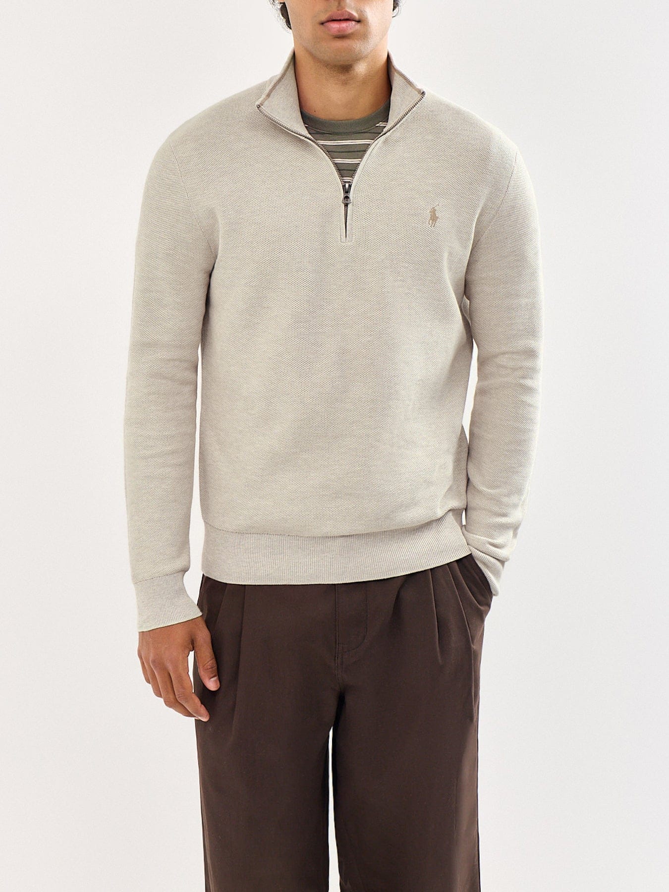 Polo Ralph Lauren Texture Cotton Quarter Zip Jumper Brown