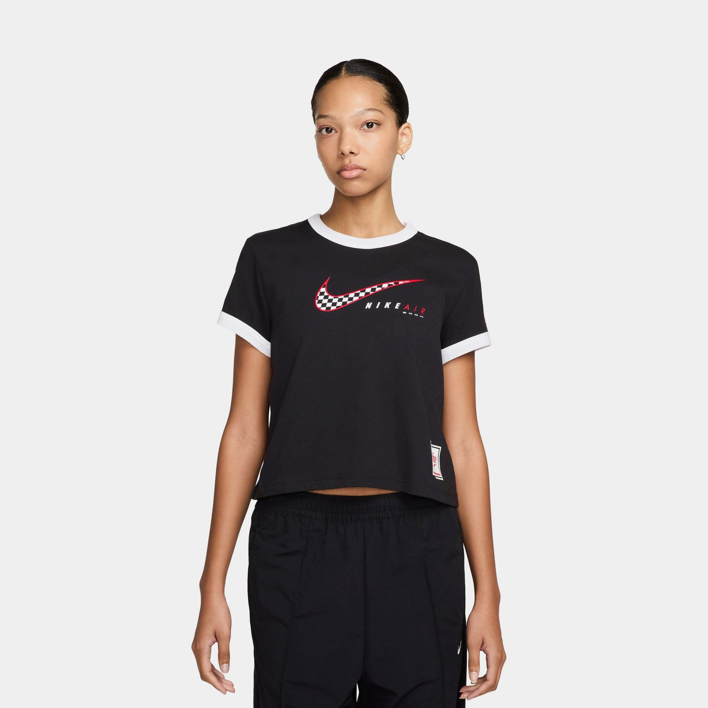 Nike Sportswear Club Moto Womens Short Sleeve Shirt (Black)