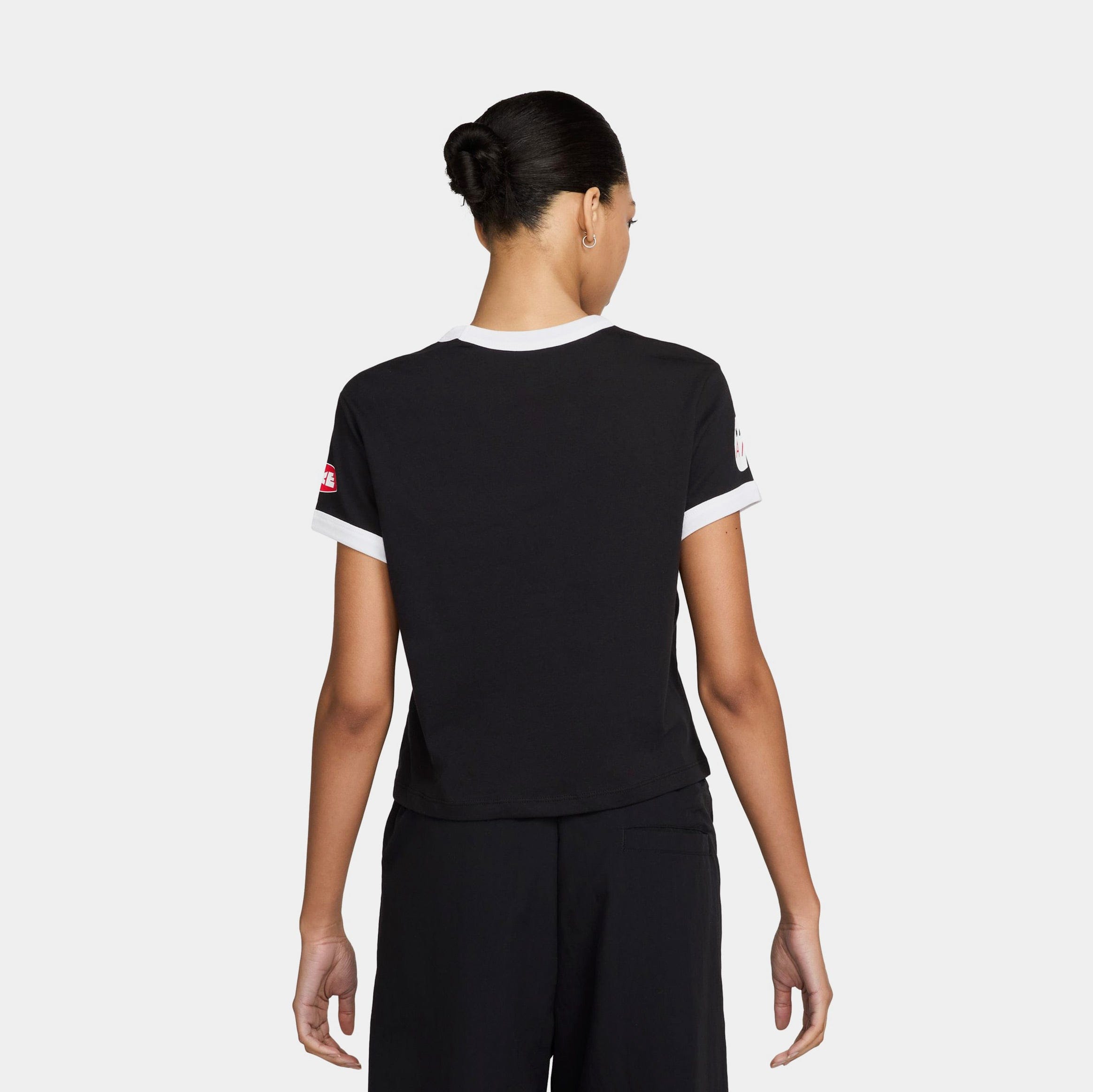 Nike Sportswear Club Moto Womens Short Sleeve Shirt (Black)