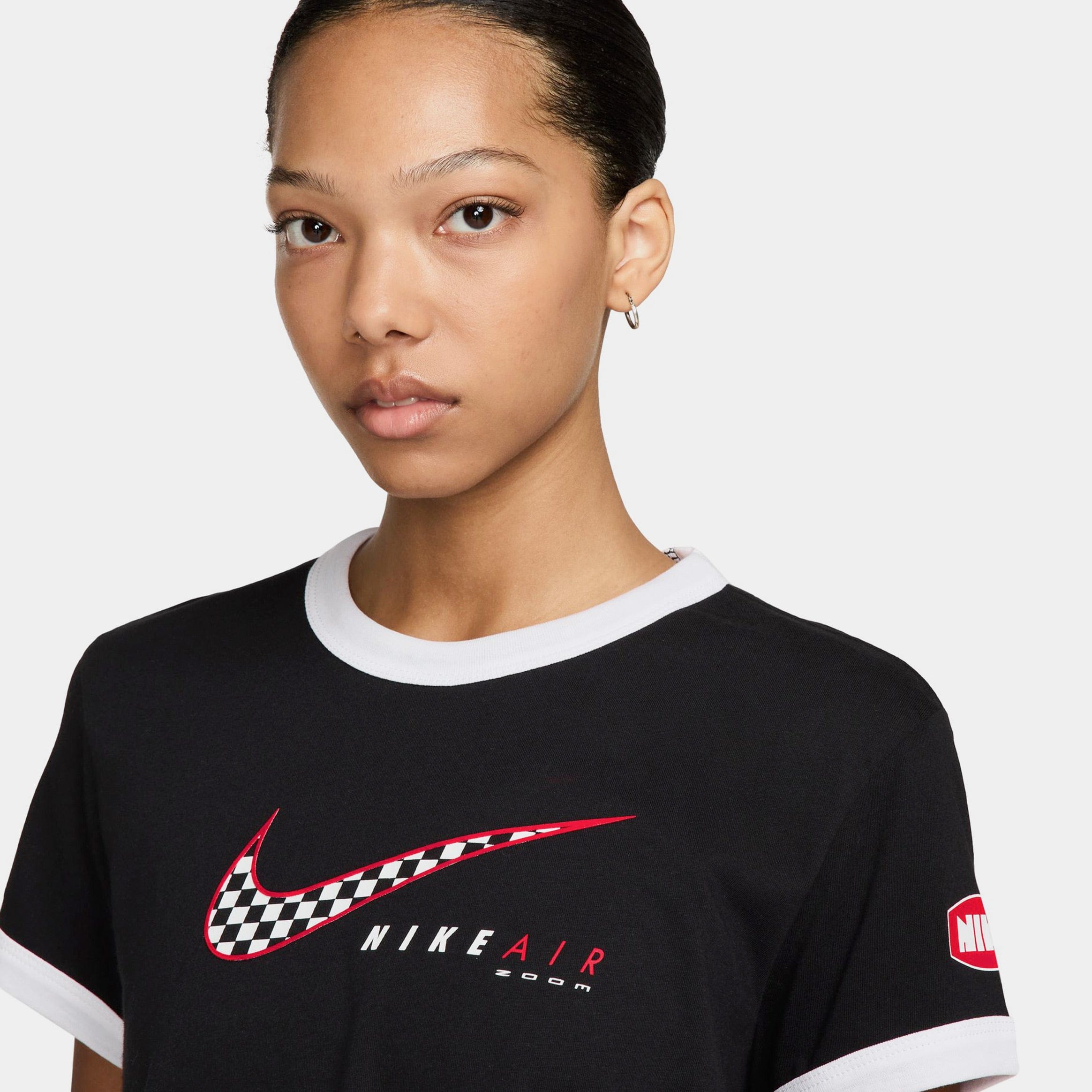 Nike Sportswear Club Moto Womens Short Sleeve Shirt (Black)