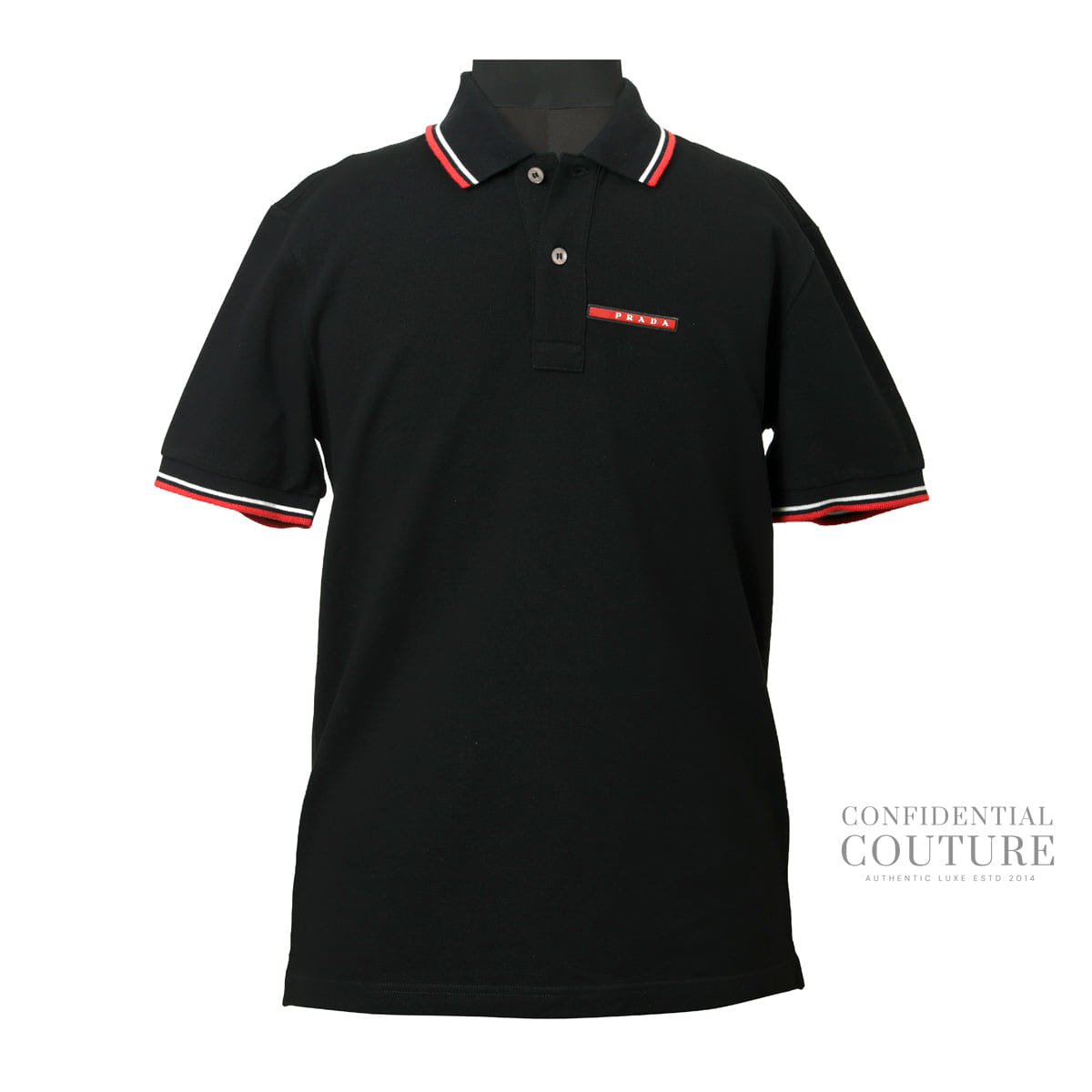 Prada Black Polo Neck T-Shirt For Men - M