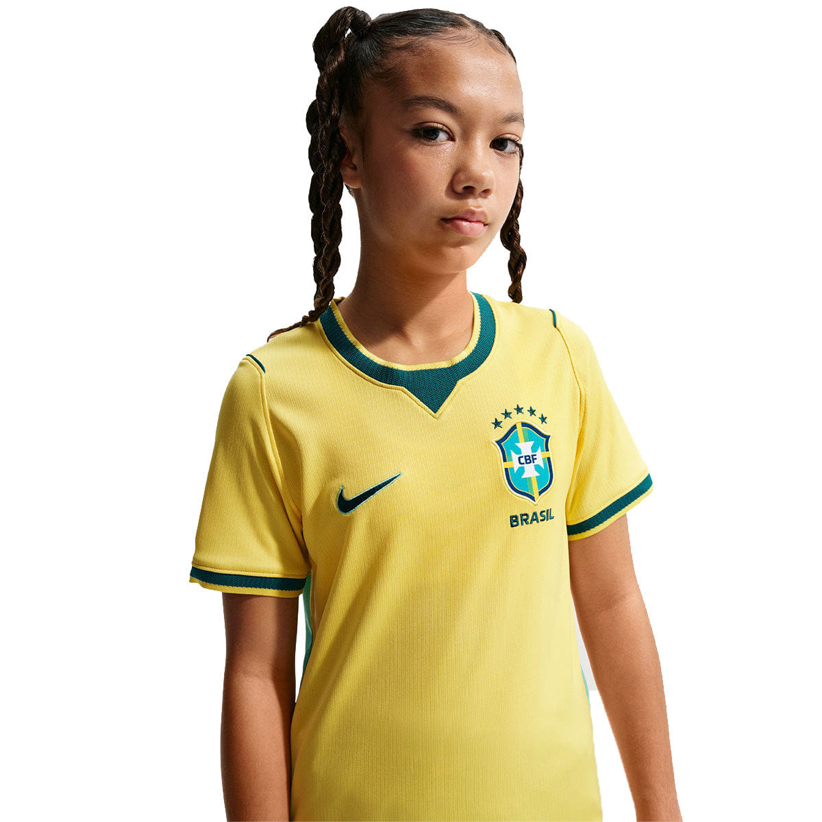 Nike Big Kids' Brasil Dri - FIT Soccer Jersey CANARY/LIGHT MENTA/GEODE TEAL