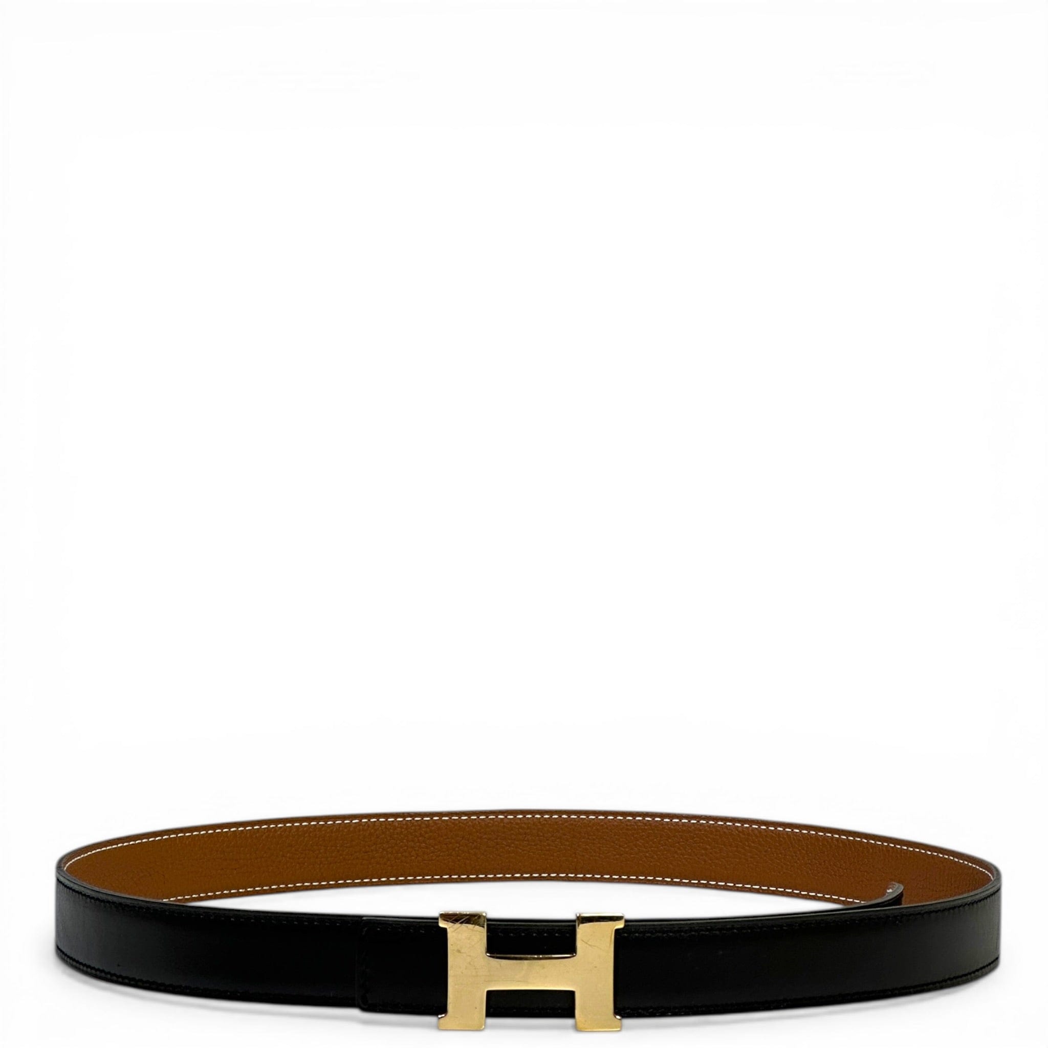 Hermès Mini H Buckle Reversible Belt Gold Black GHW 85 cm