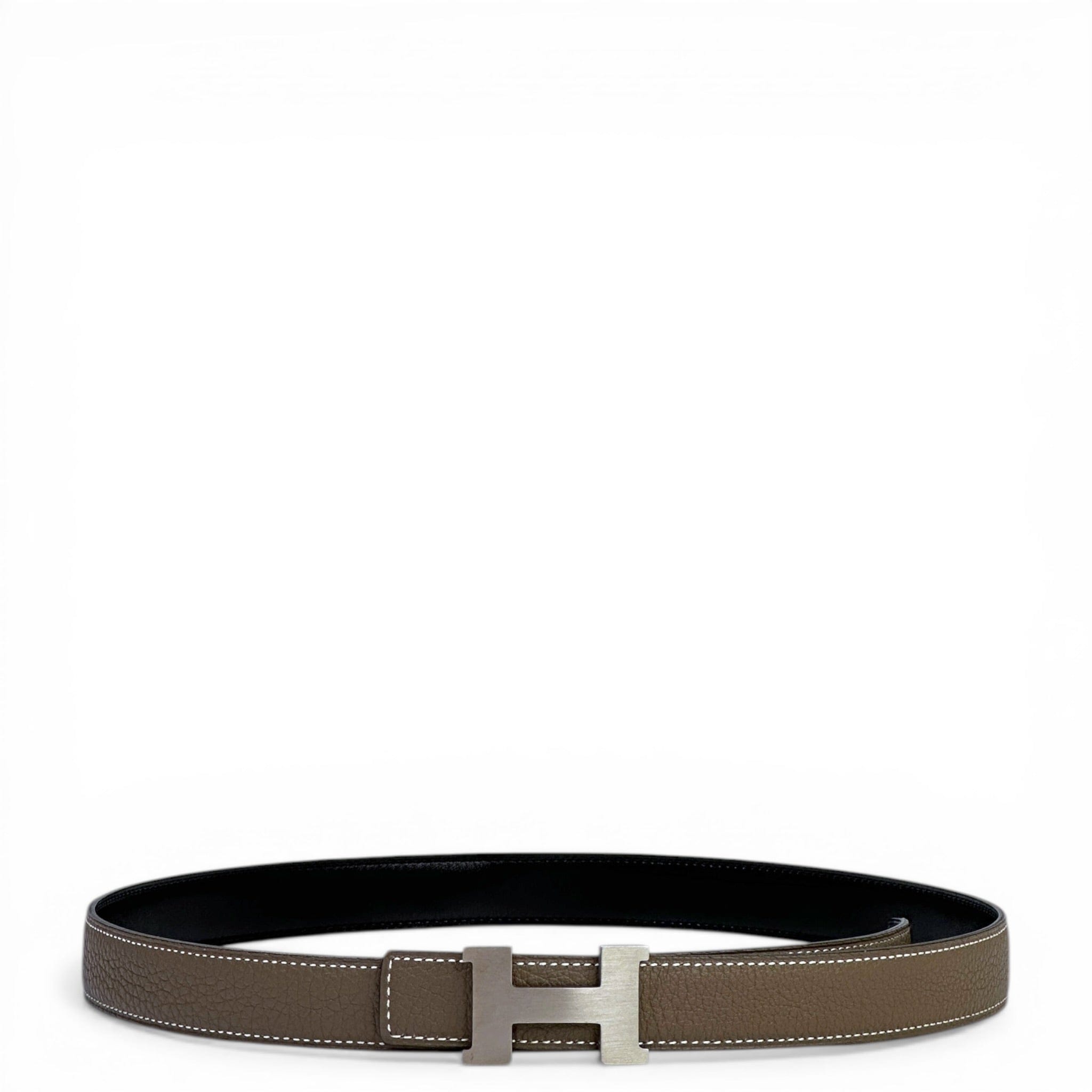 Hermès Mini Constance Buckle Reversible Belt Etain Black PHW 85 cm