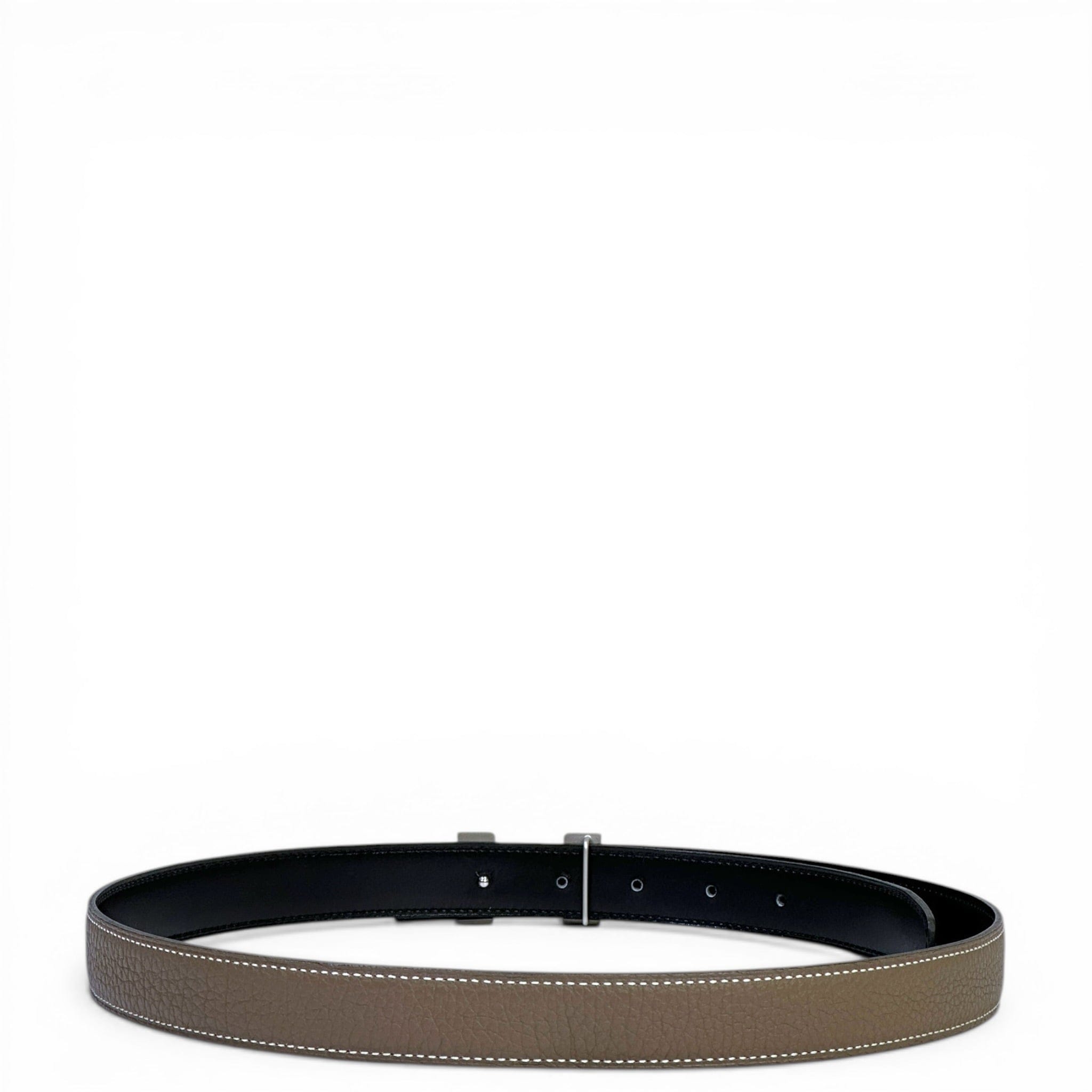 Hermès Mini Constance Buckle Reversible Belt Etain Black PHW 85 cm