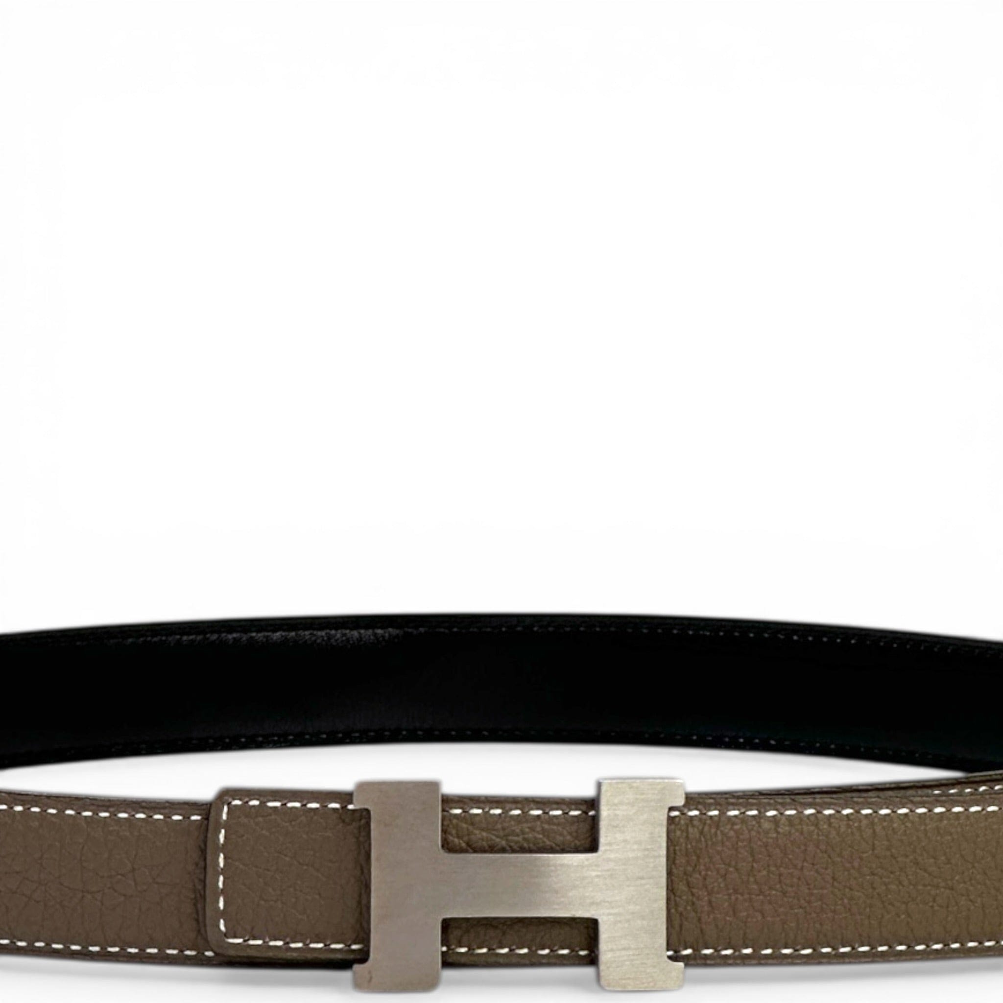 Hermès Mini Constance Buckle Reversible Belt Etain Black PHW 85 cm