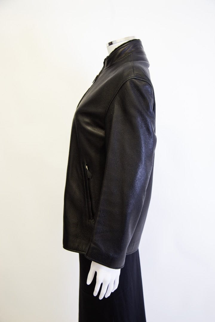 Hermes Detachable Collar Leather Bomber Jacket Black S