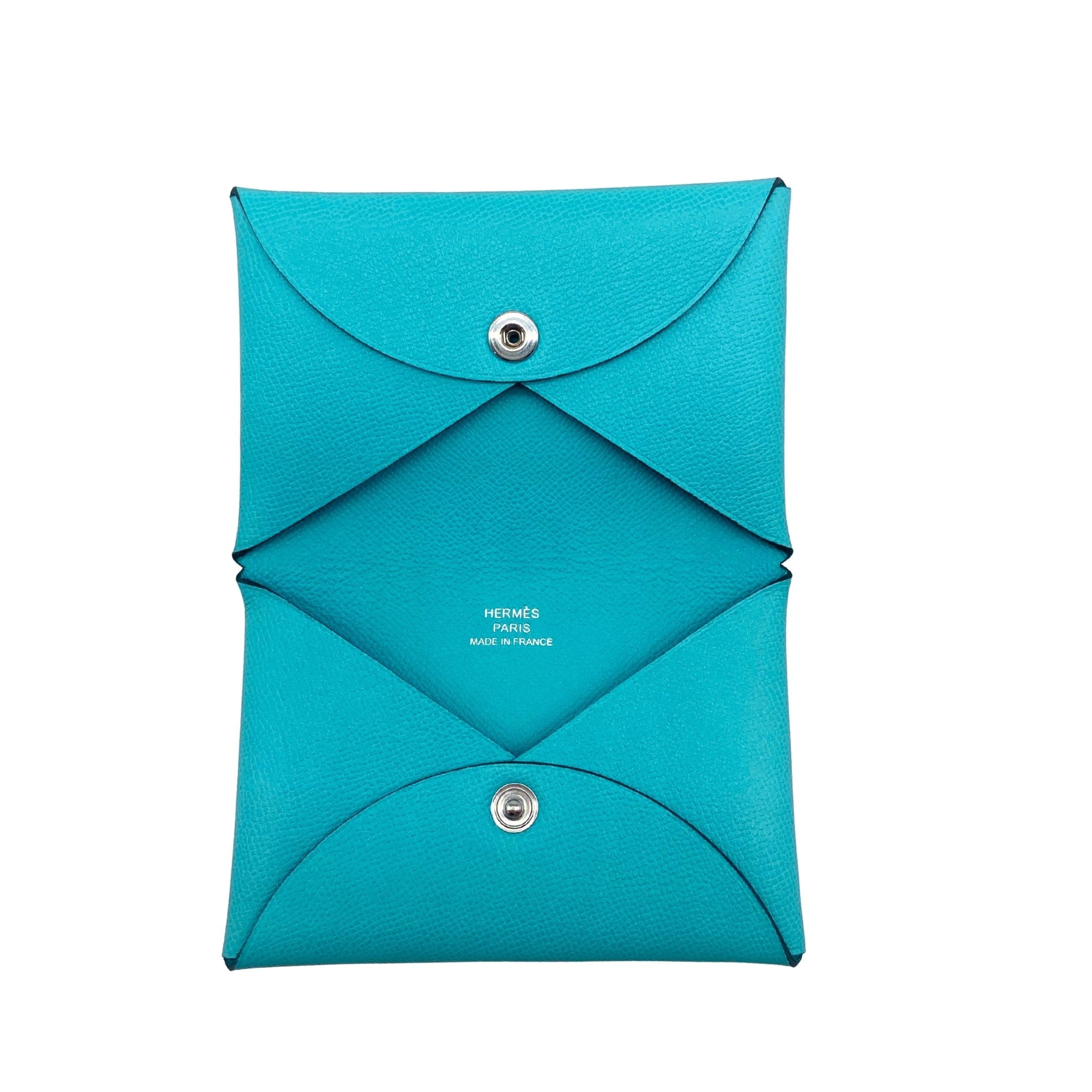 Hermes Calvi Turquoise Blue Epsom Leather Cardholder
