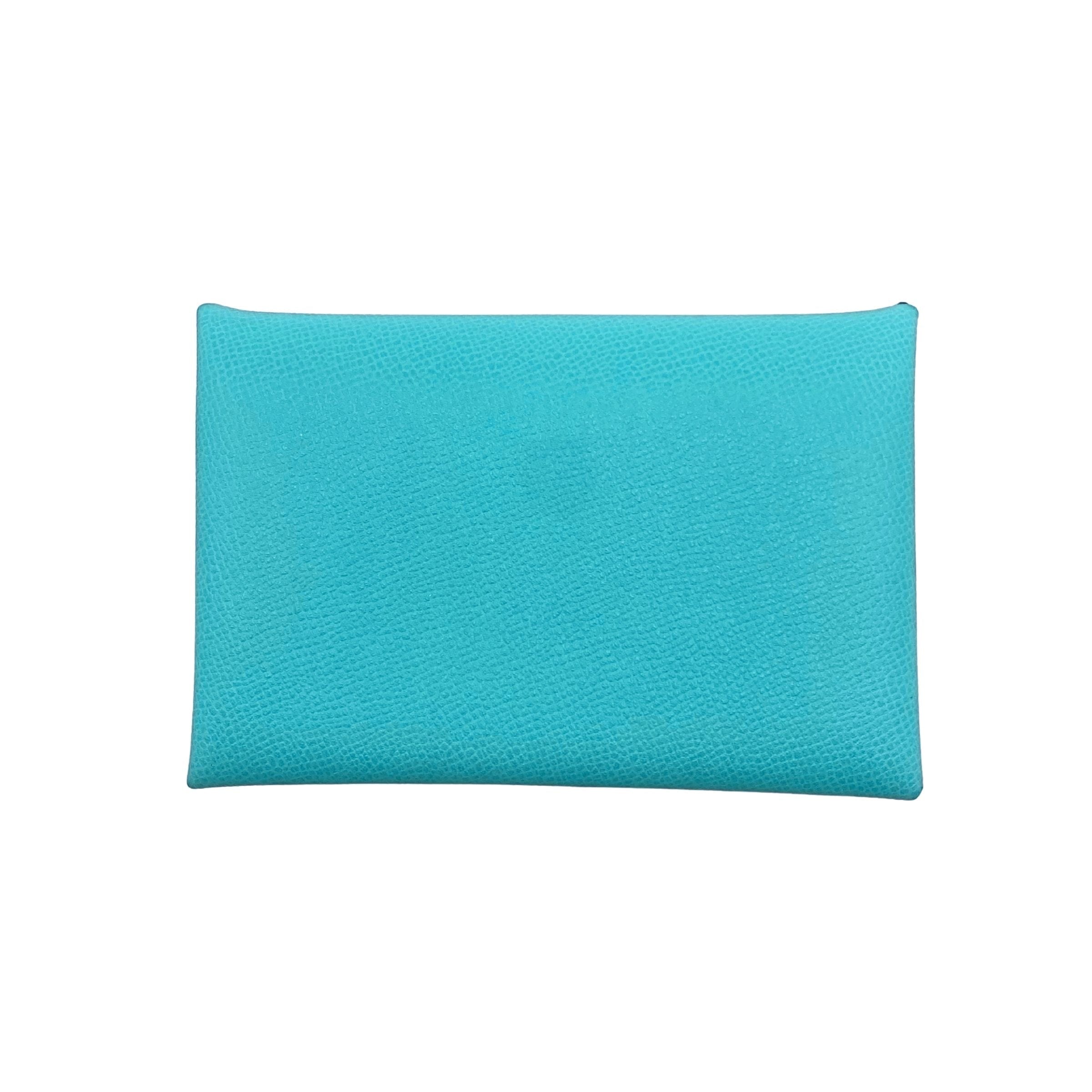 Hermes Calvi Turquoise Blue Epsom Leather Cardholder