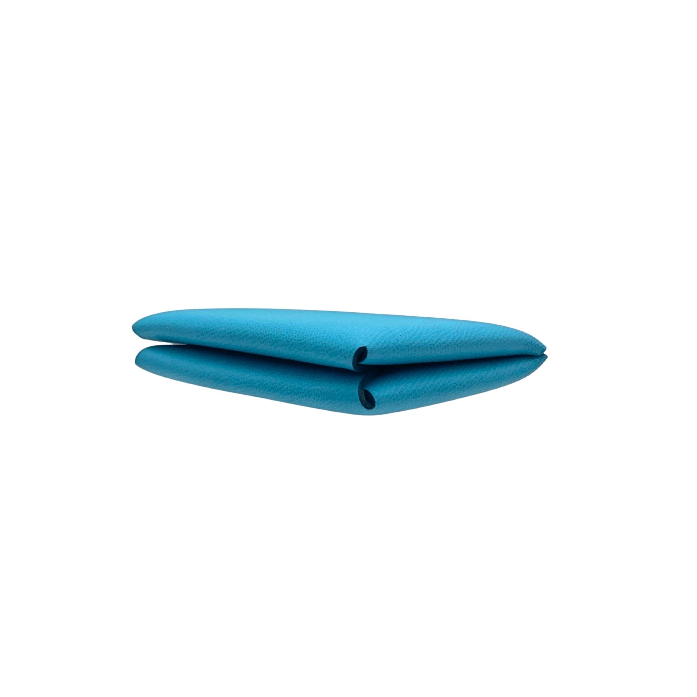 Hermes Calvi Turquoise Blue Epsom Leather Cardholder