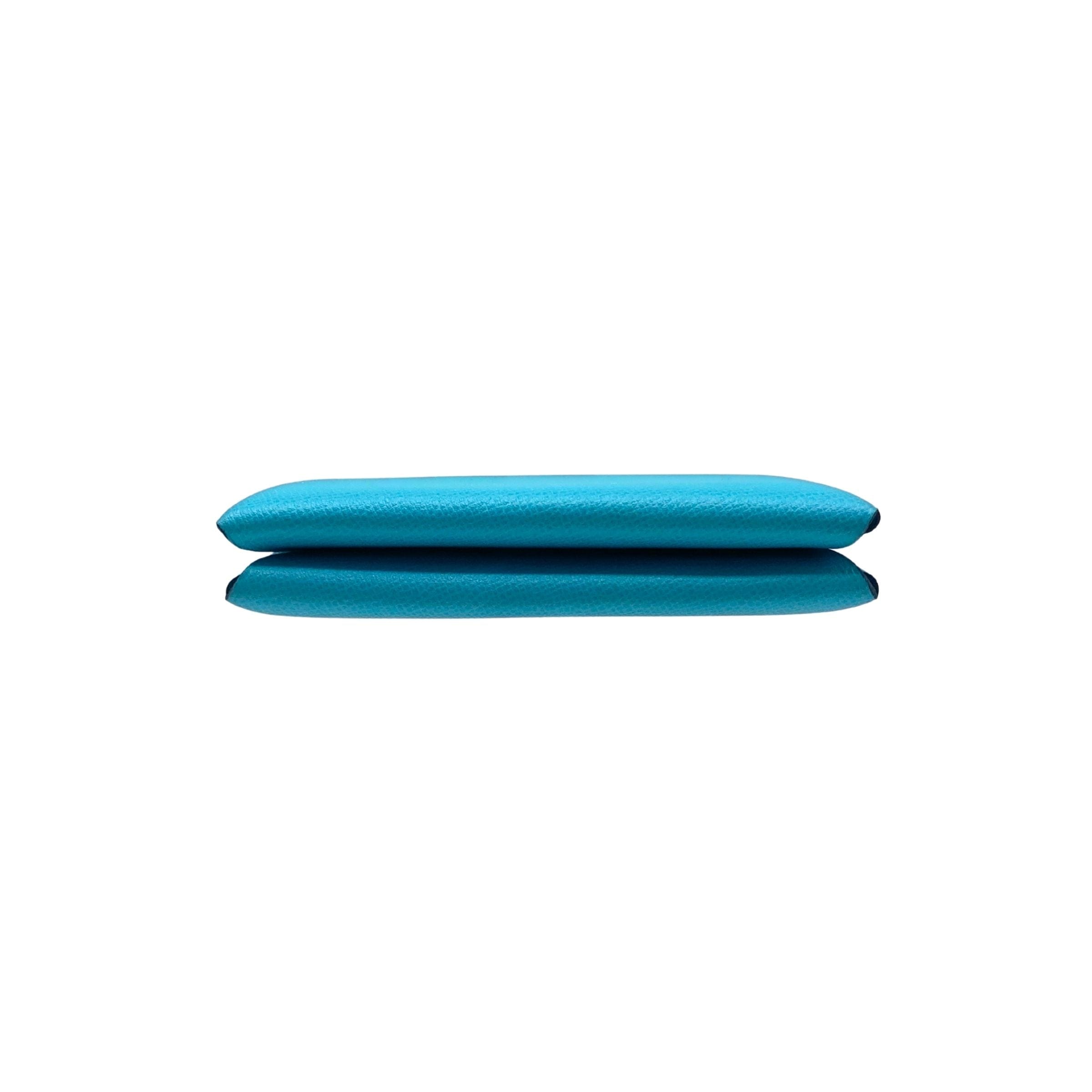 Hermes Calvi Turquoise Blue Epsom Leather Cardholder