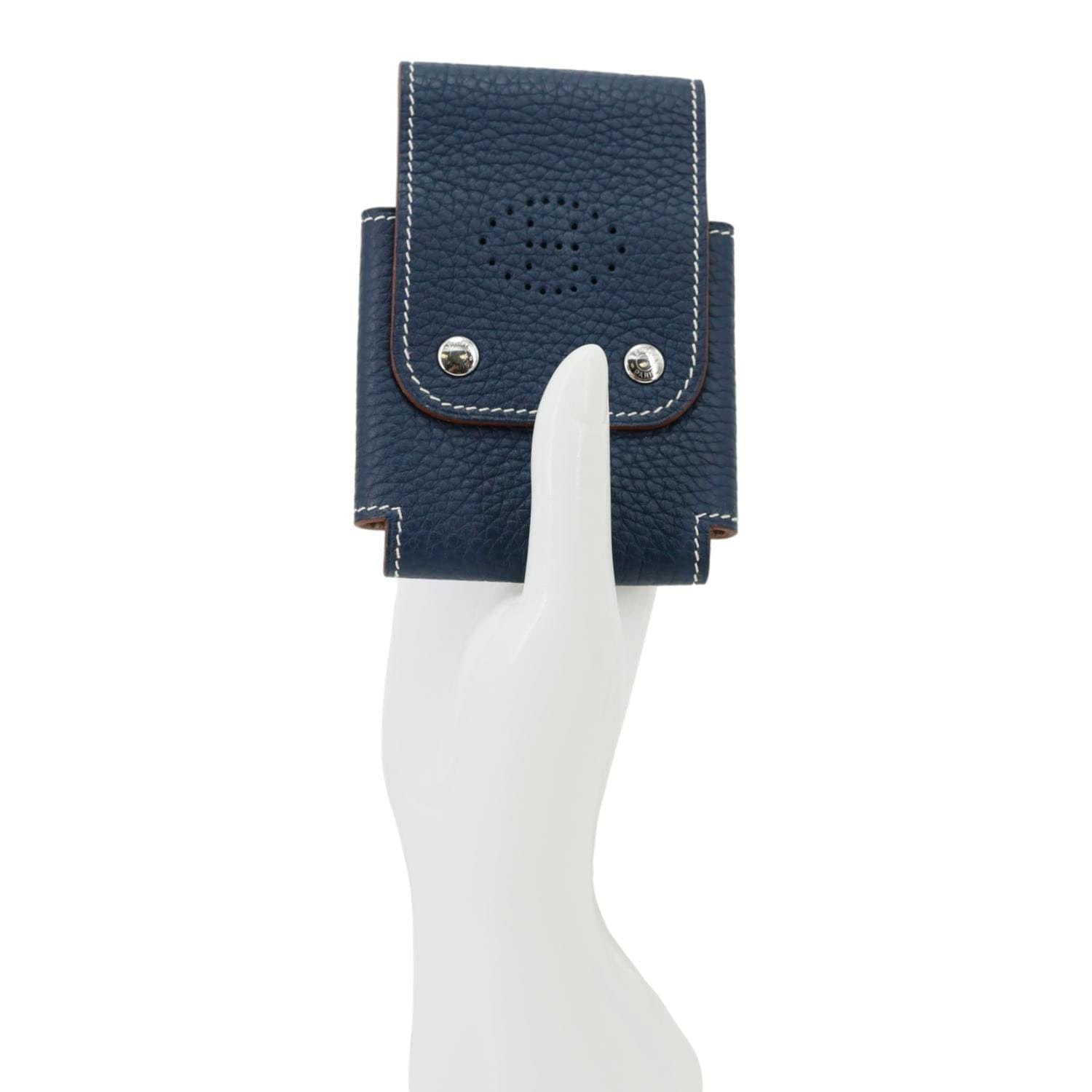 HERMES Leather Deck Of Cards & Case Navy Blue