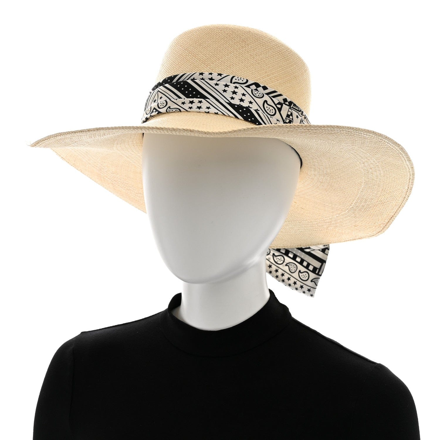Hermes Straw Sangles En ZigZag Ingrid Panama Hat 57 Naturel Black