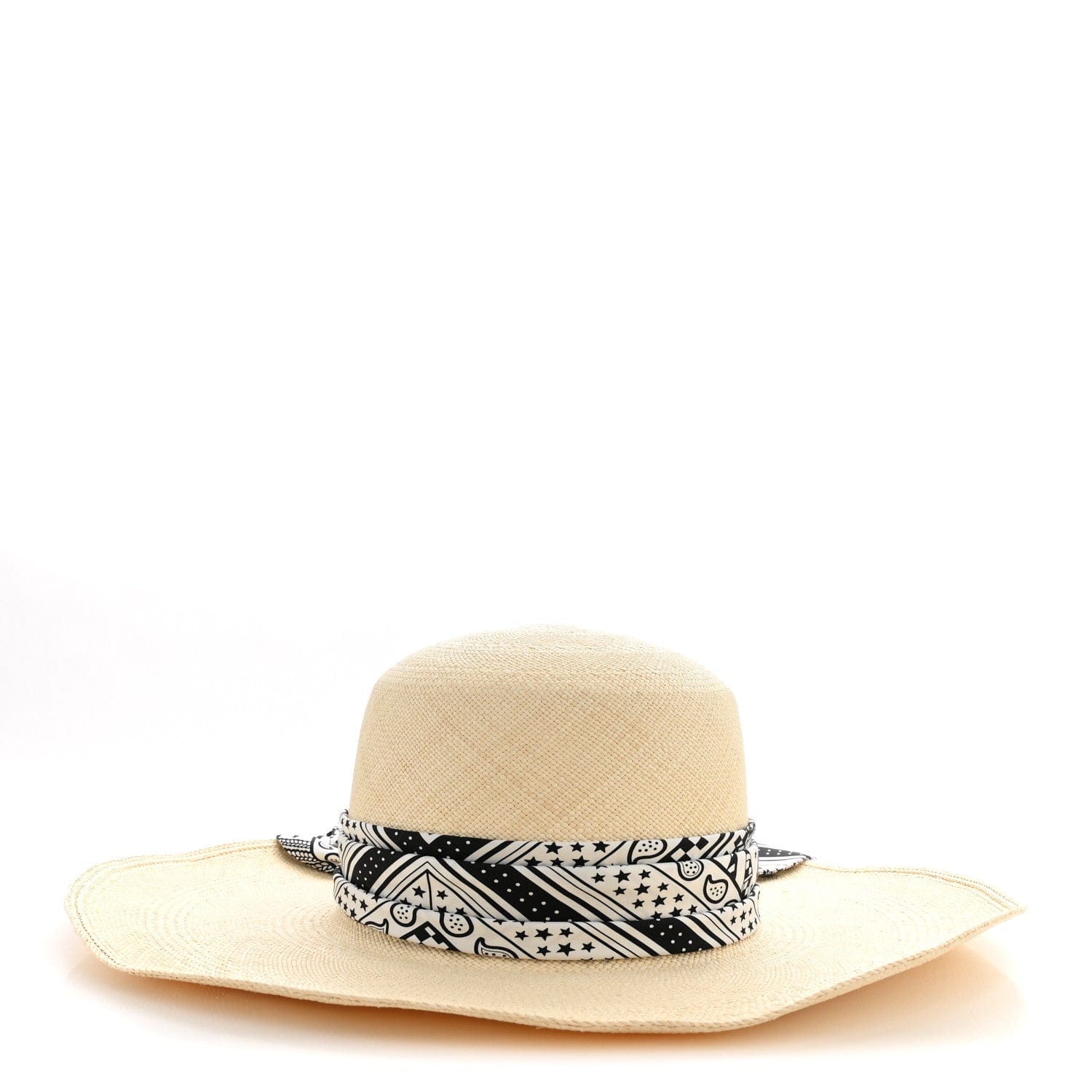 Hermes Straw Sangles En ZigZag Ingrid Panama Hat 57 Naturel Black