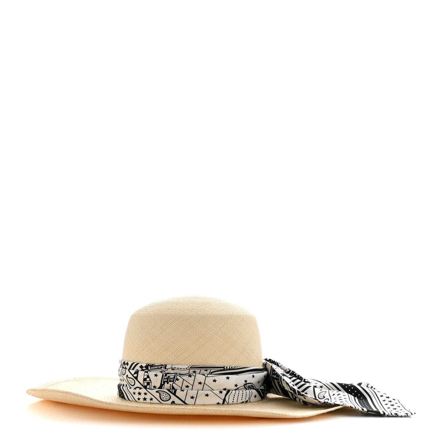 Hermes Straw Sangles En ZigZag Ingrid Panama Hat 57 Naturel Black