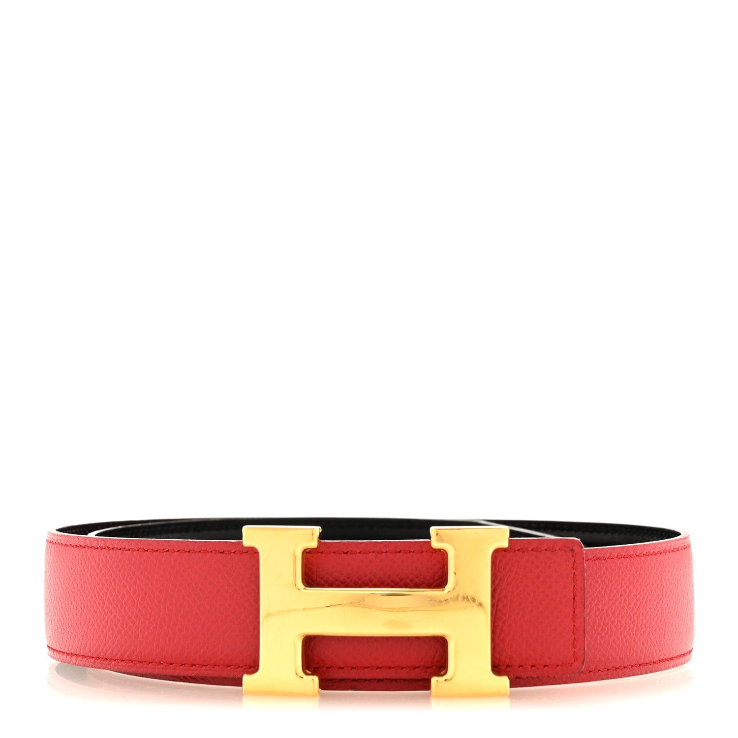 Hermes Box Courchevel 32 mm H Belt 70 28 Black Rouge Garance