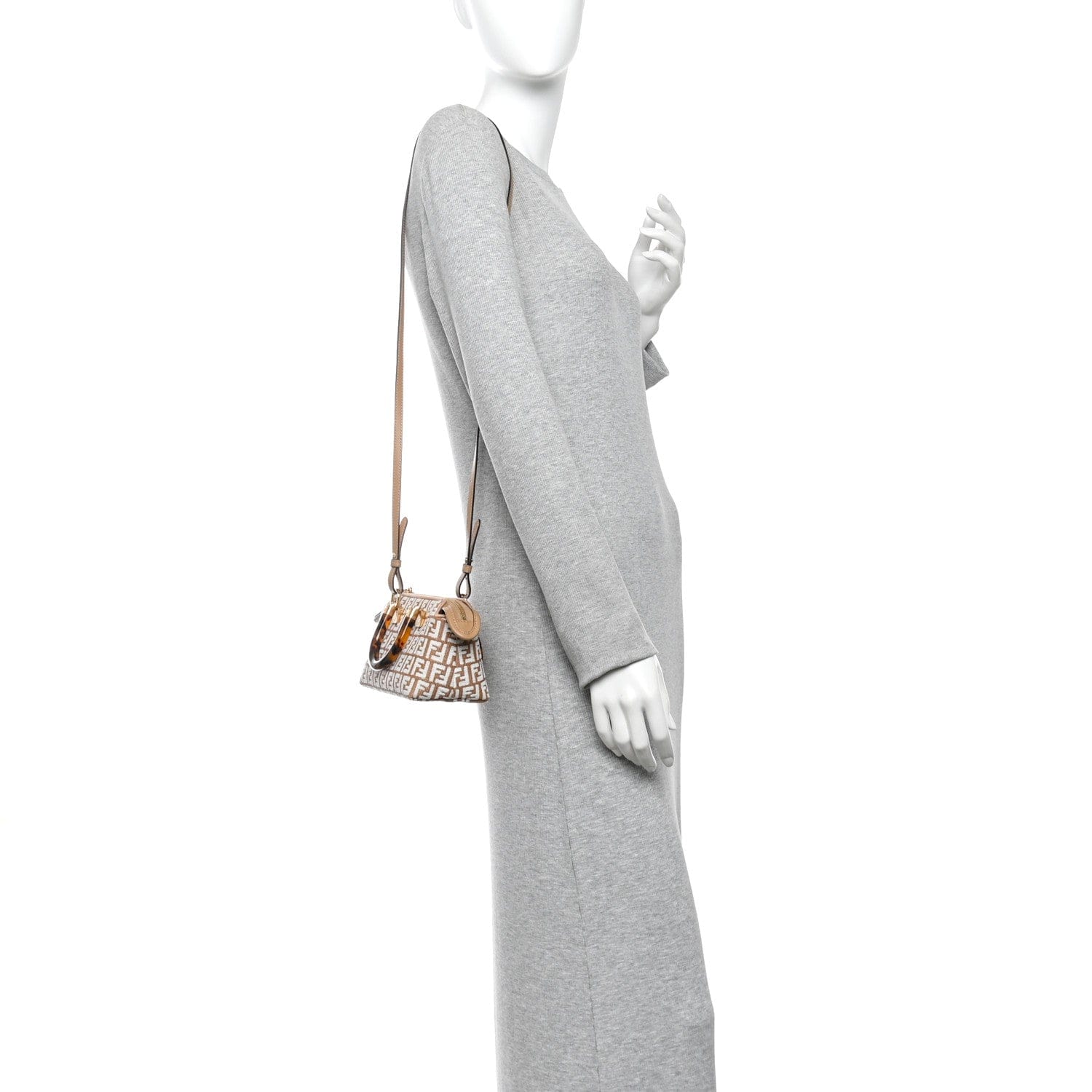 Fendi Raffia Chenille Vitello King Plexiglass Micro FF Mini By The Way Top Handle Boston Bag Naturale White