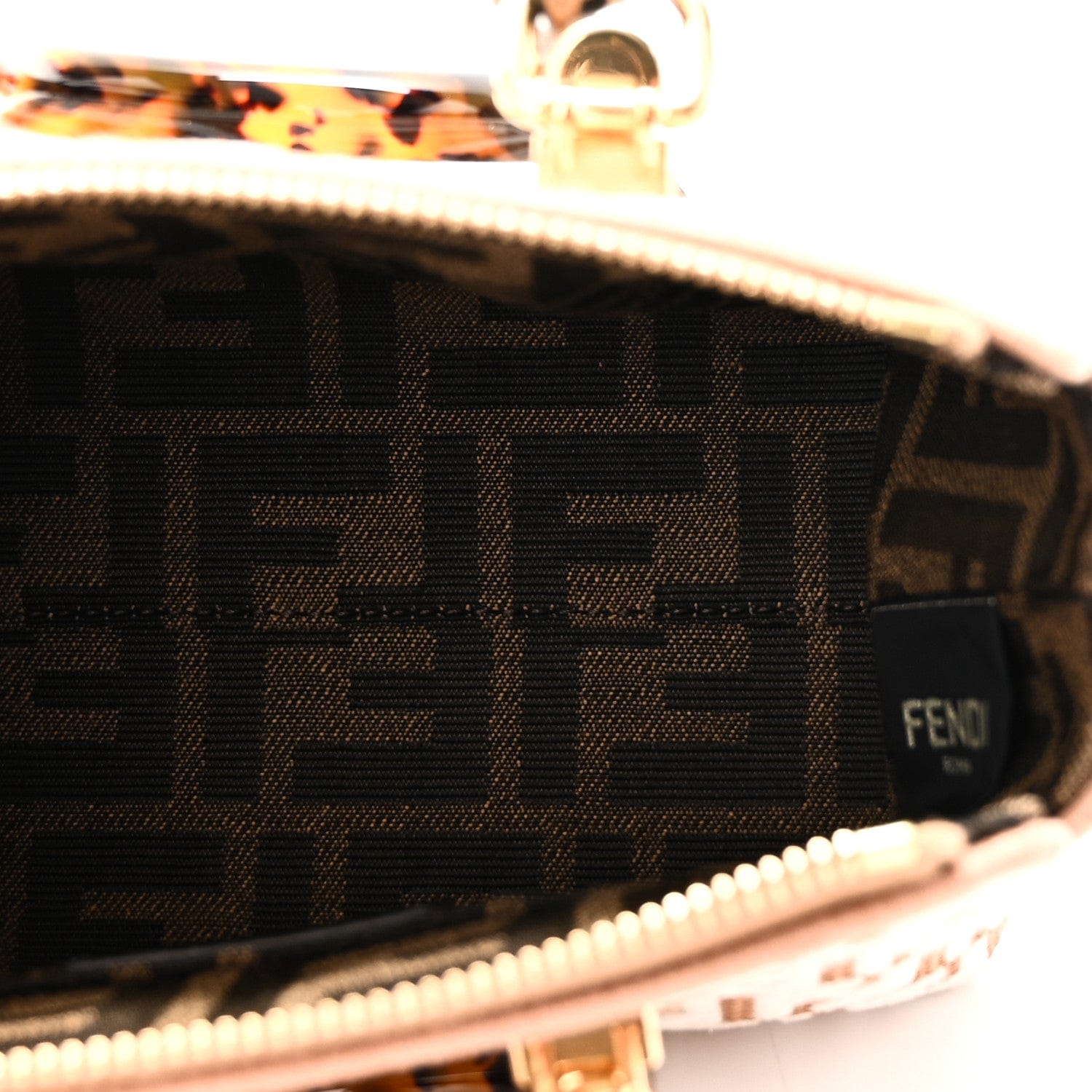 Fendi Raffia Chenille Vitello King Plexiglass Micro FF Mini By The Way Top Handle Boston Bag Naturale White