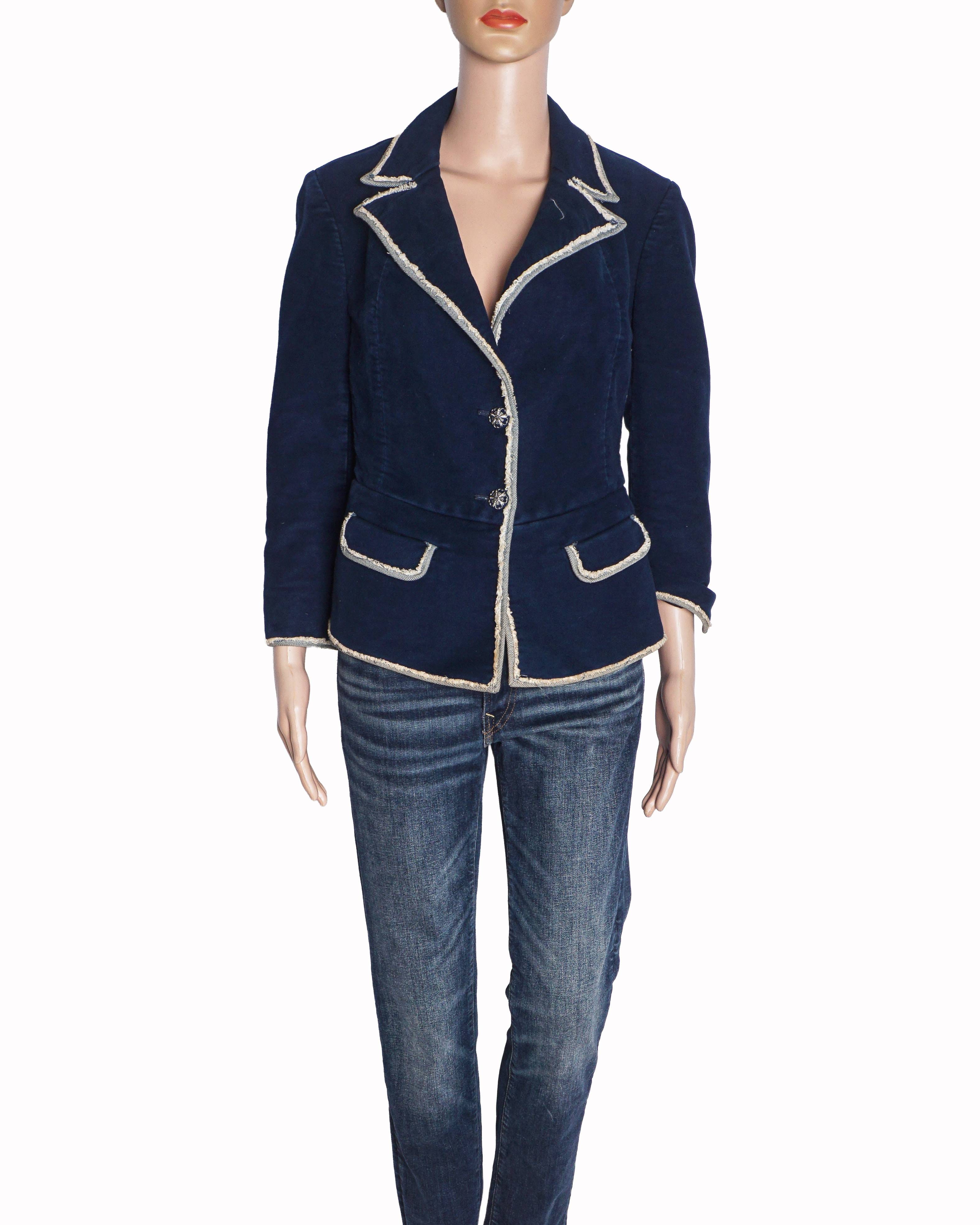 Chanel Navy Blue Fringe Trim Tailored Jacket