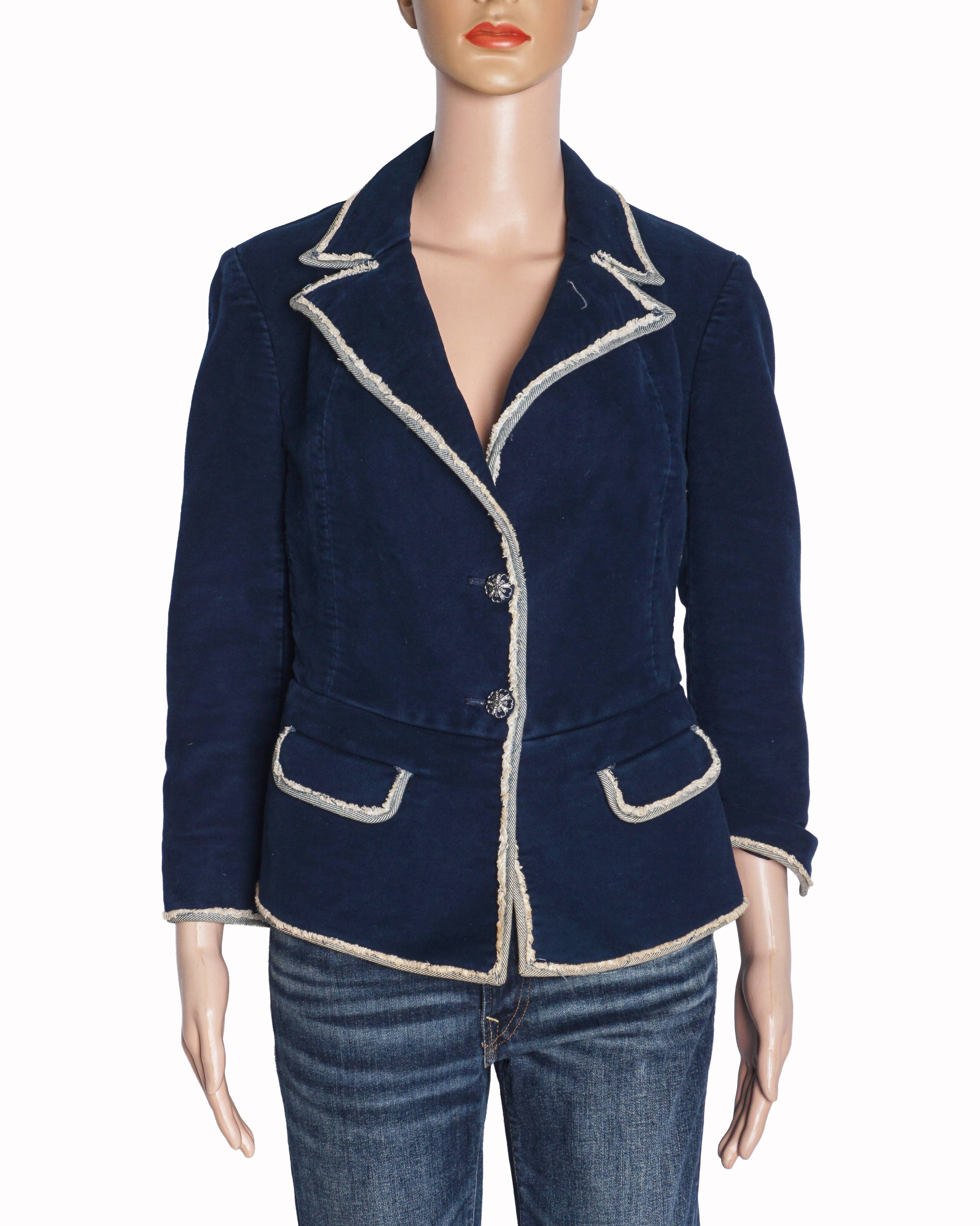 Chanel Navy Blue Fringe Trim Tailored Jacket