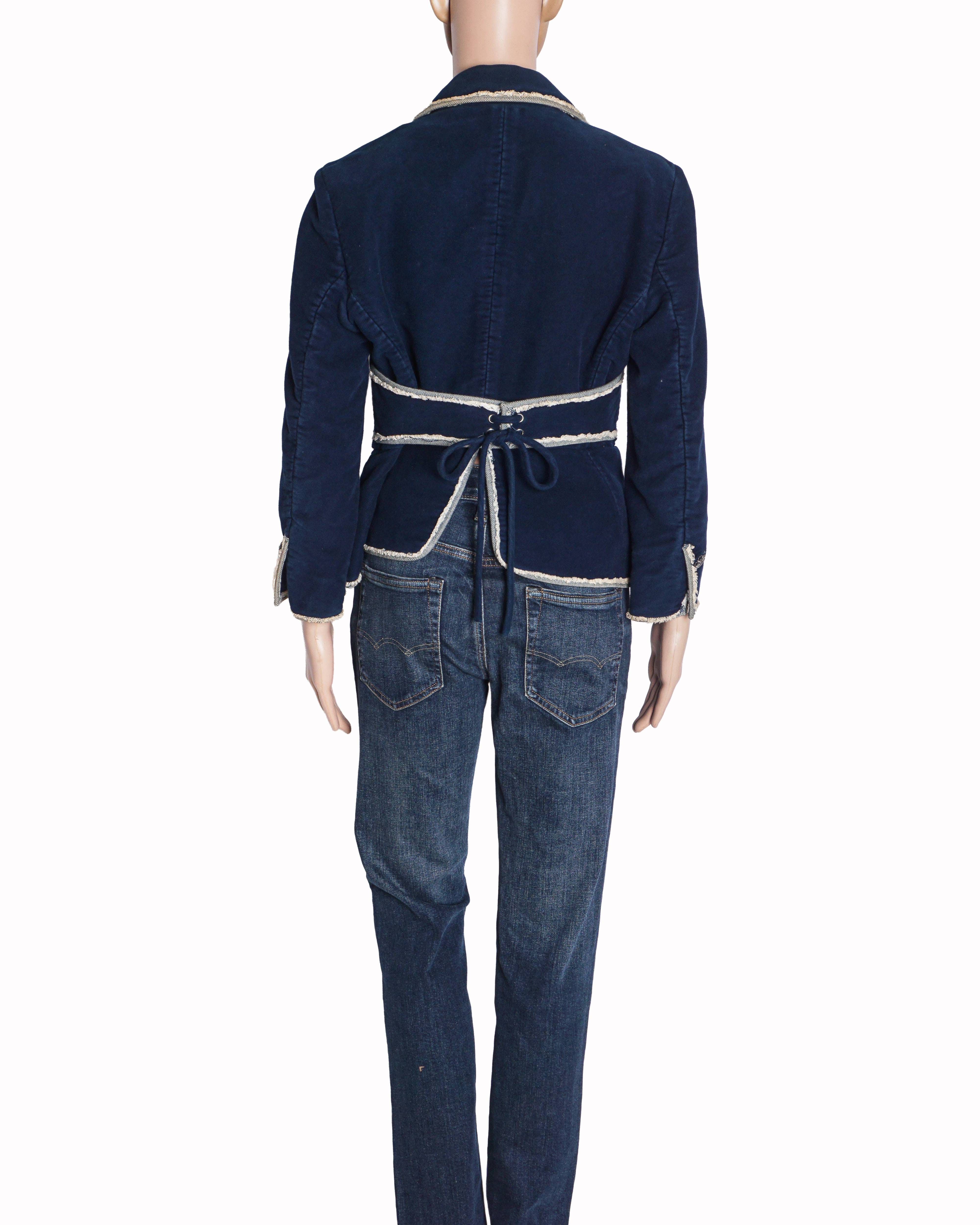 Chanel Navy Blue Fringe Trim Tailored Jacket