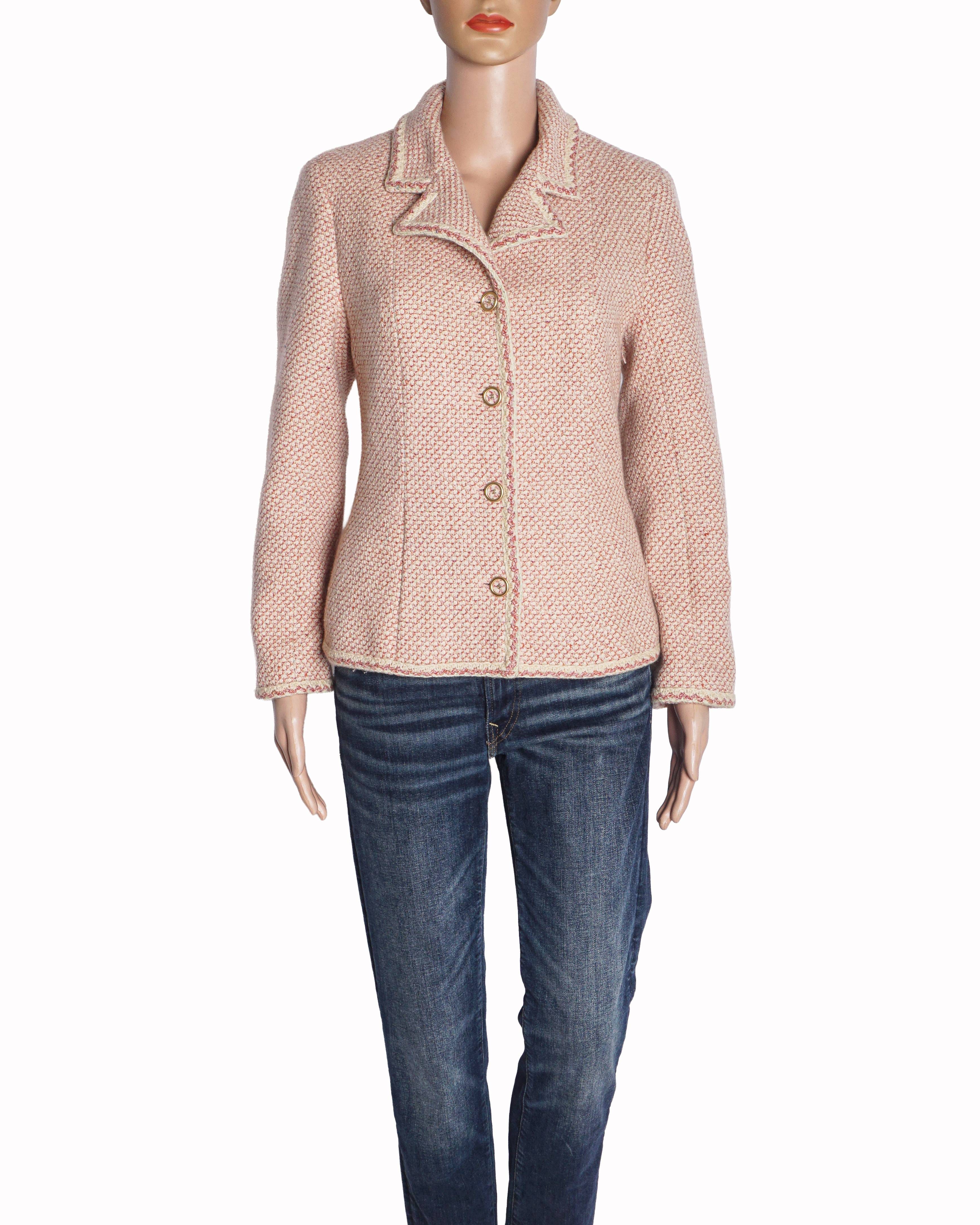 Chanel Pink & Cream Braided Tweed Tailored Jacket