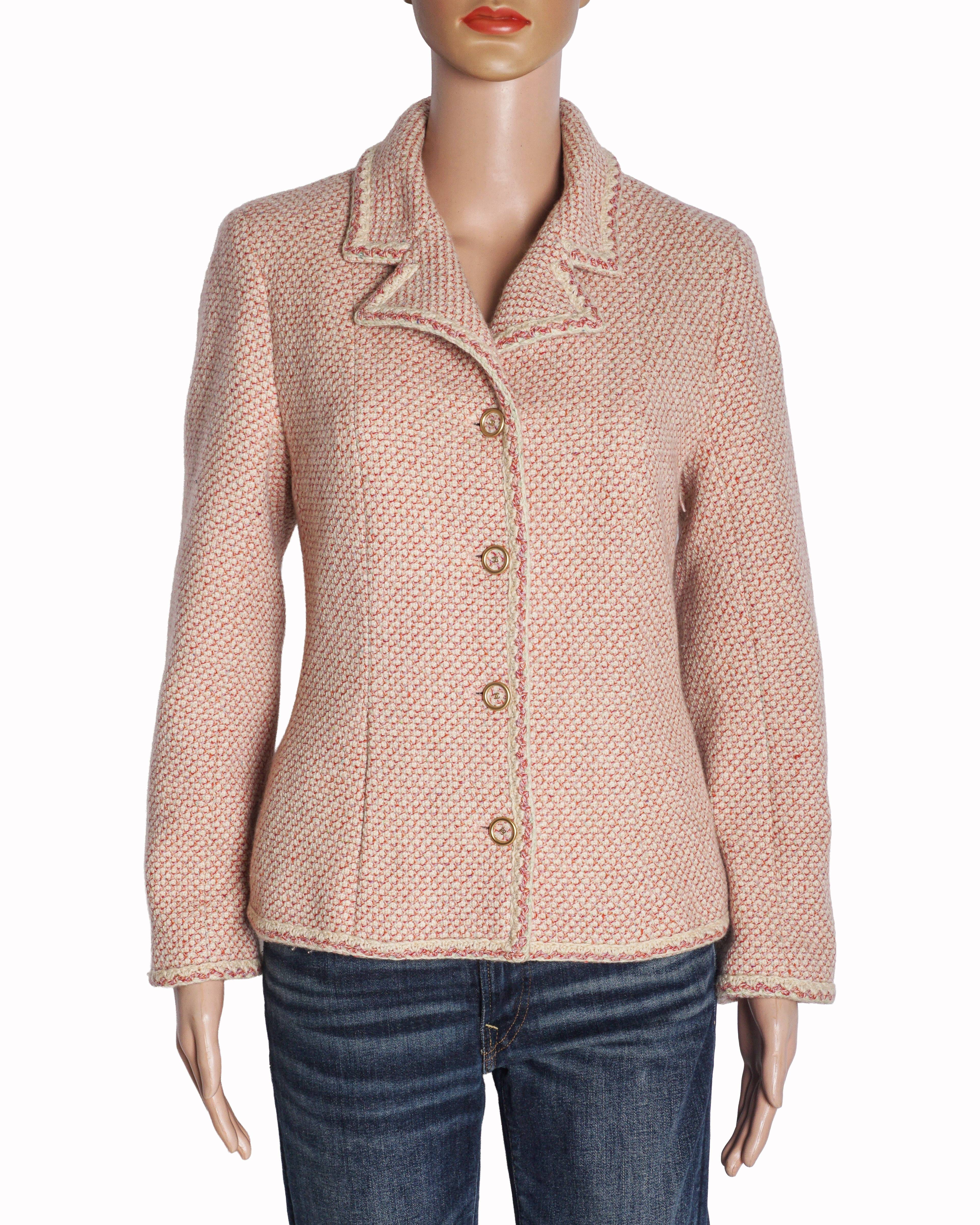 Chanel Pink & Cream Braided Tweed Tailored Jacket