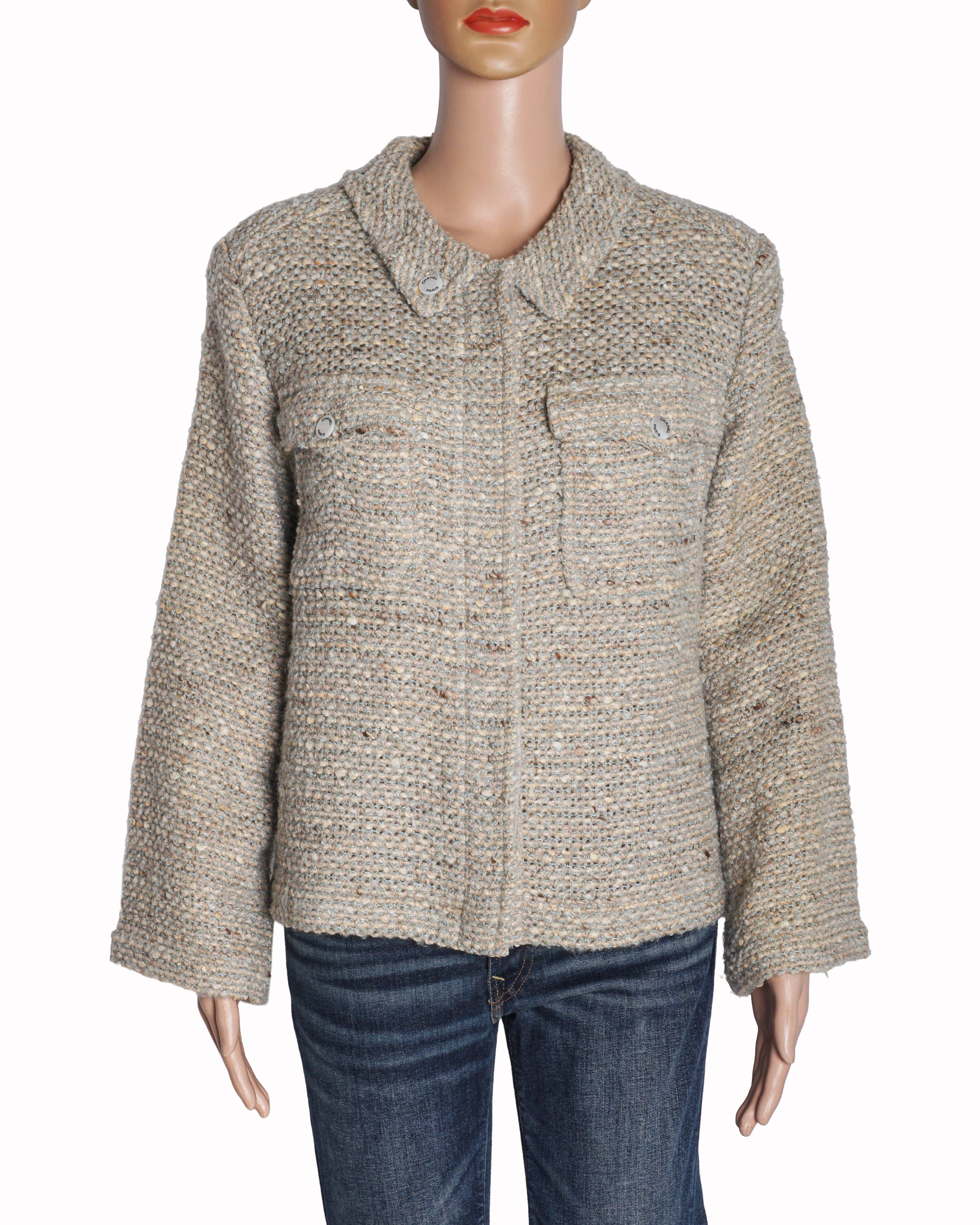Chanel Cream & Beige Bouclé Tweed Pocket Jacket