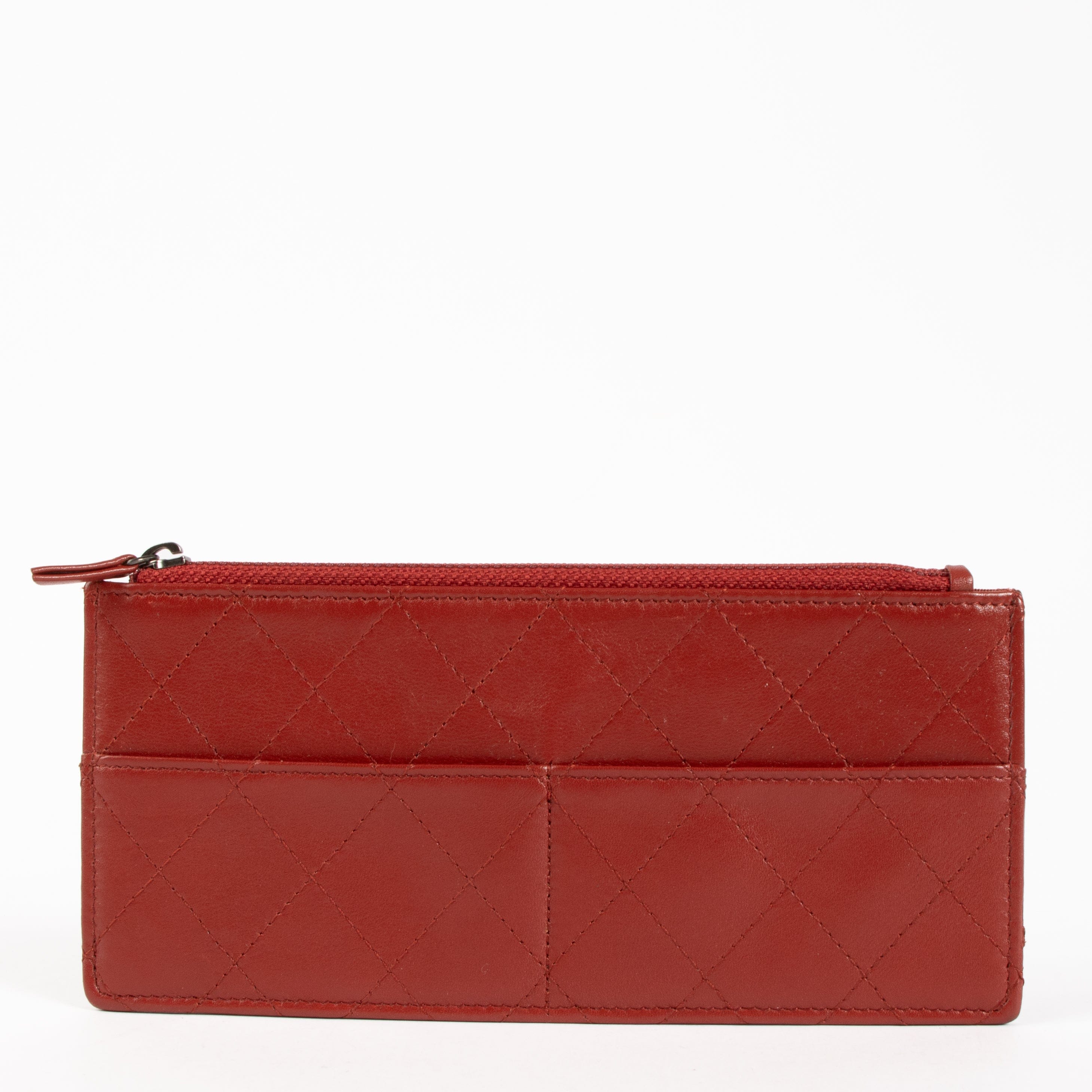 Chanel Vintage Red Calfskin Zipped Card Holder Wallet