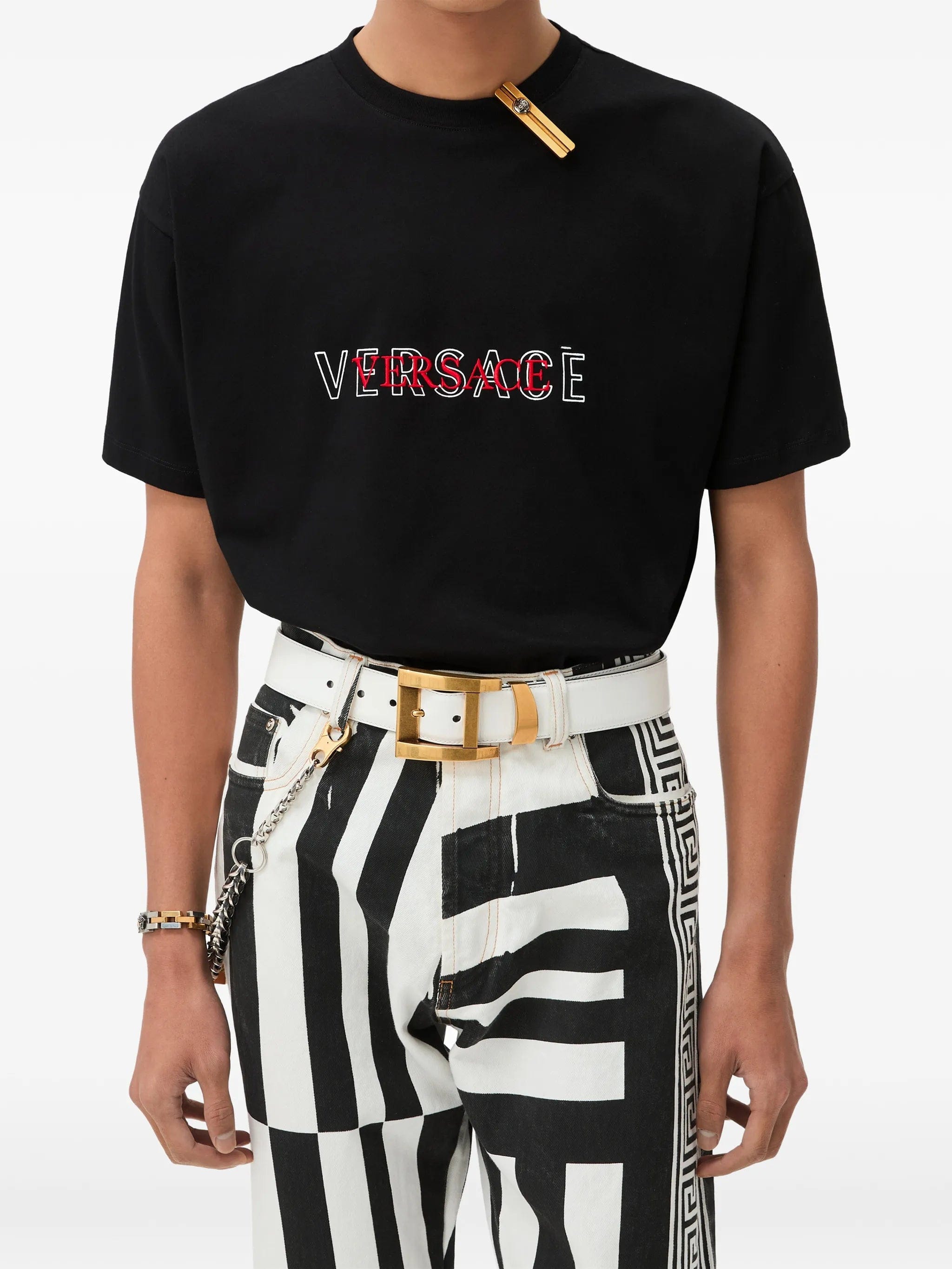 Versace embroidered - logo cotton - jersey regular T - shirt
