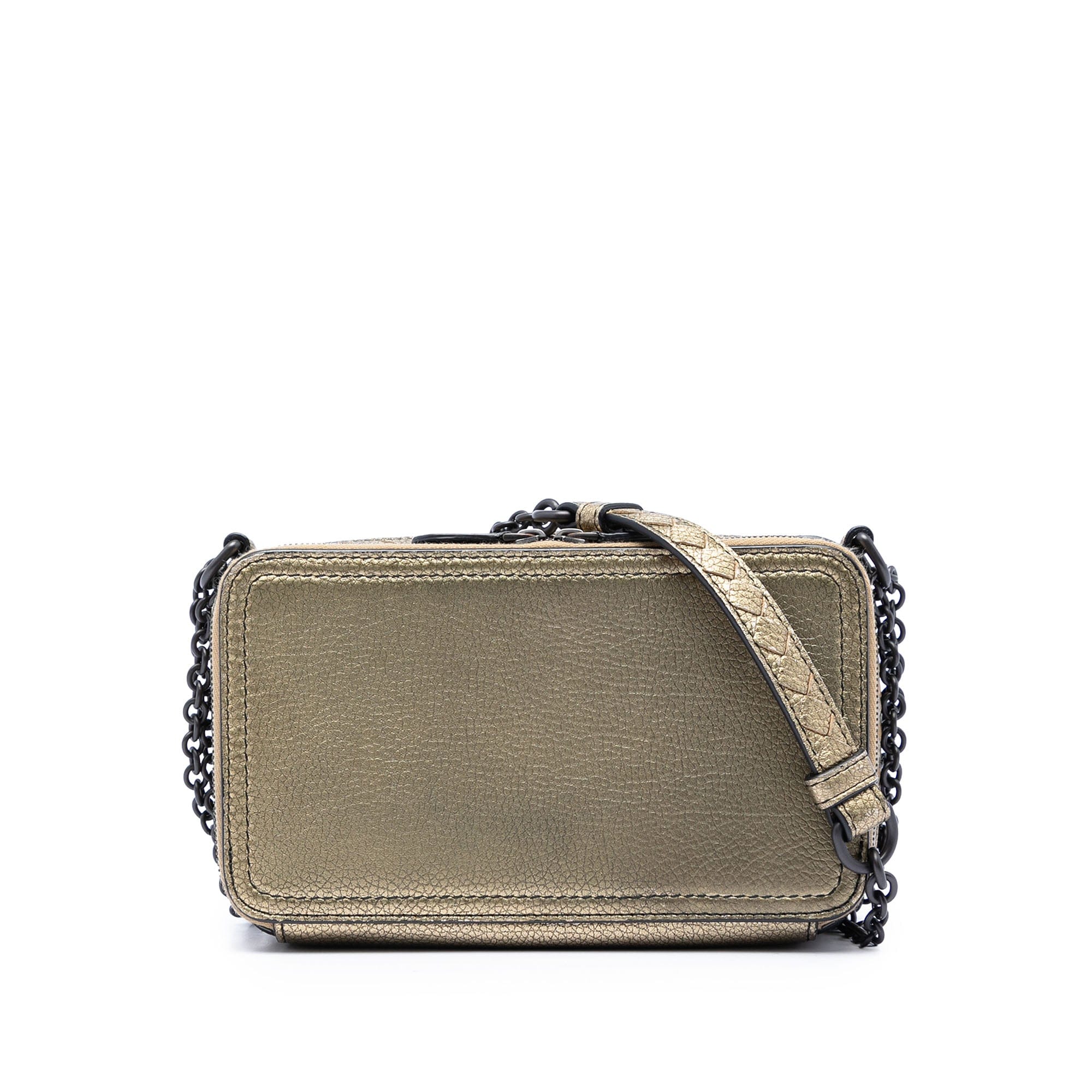 Bottega Veneta Intrecciato Trimmed Metallic Leather Double Zip Shoulder Bag
