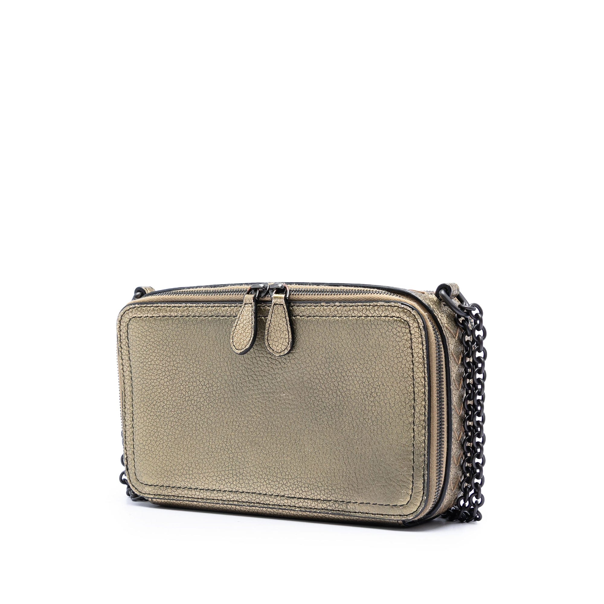 Bottega Veneta Intrecciato Trimmed Metallic Leather Double Zip Shoulder Bag