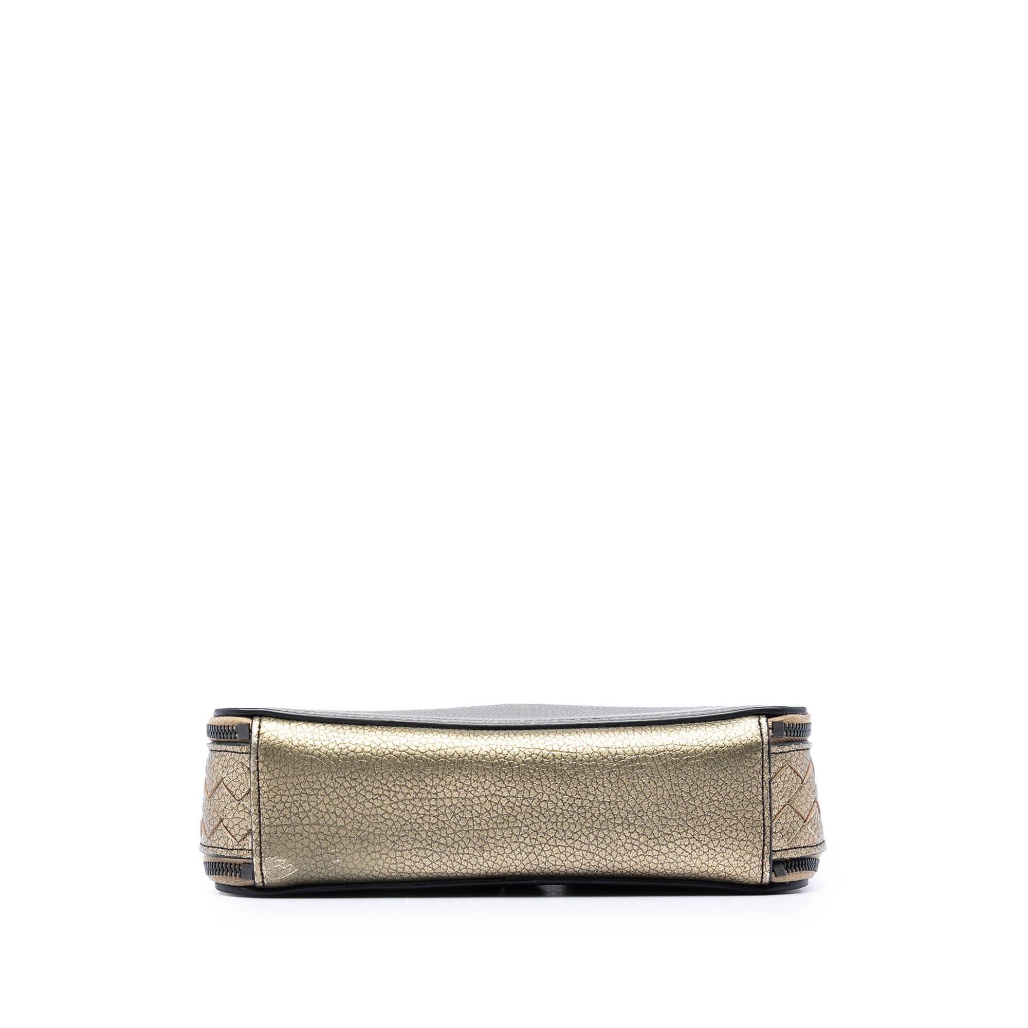 Bottega Veneta Intrecciato Trimmed Metallic Leather Double Zip Shoulder Bag