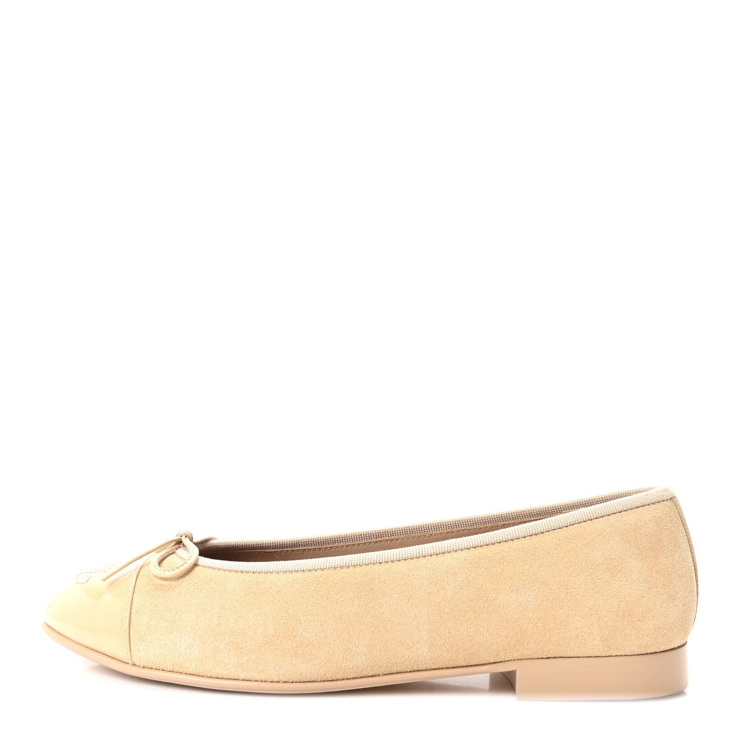 Chanel Suede Patent Calfskin Cap Toe CC Ballerina Flats 37 Beige