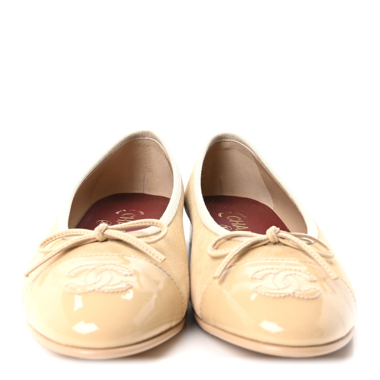 Chanel Suede Patent Calfskin Cap Toe CC Ballerina Flats 37 Beige