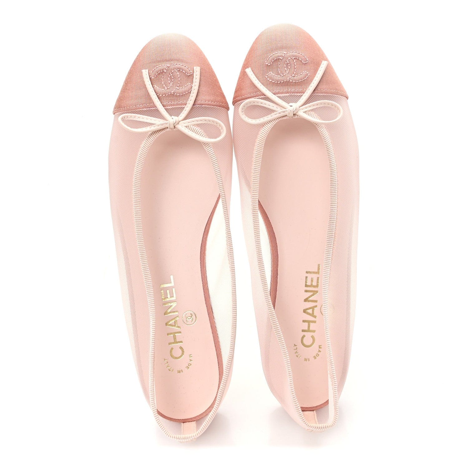 Chanel Mesh Grosgrain CC Cap Toe Ballerina Flats 39 Light Pink Dark Pink
