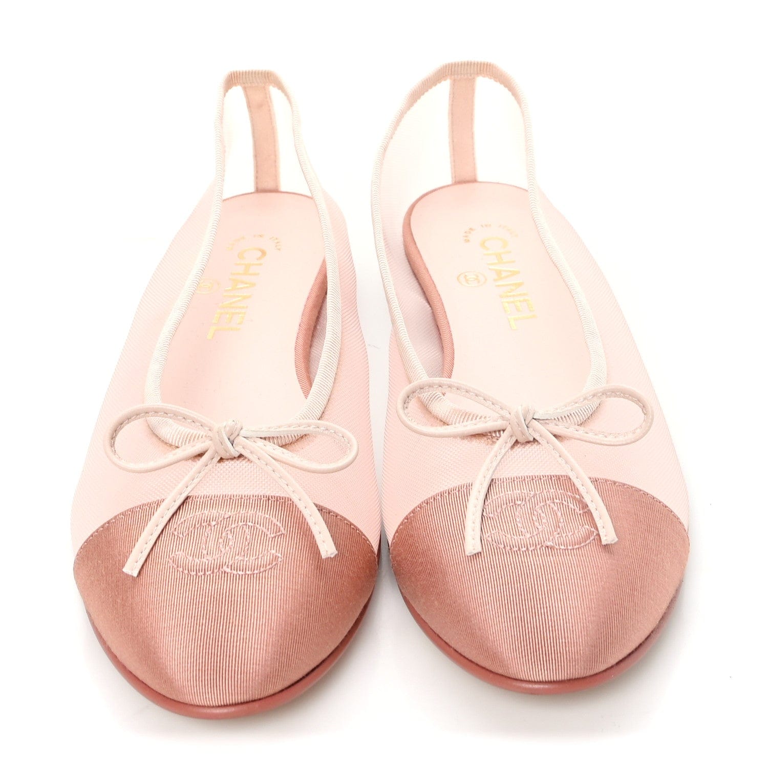 Chanel Mesh Grosgrain CC Cap Toe Ballerina Flats 39 Light Pink Dark Pink