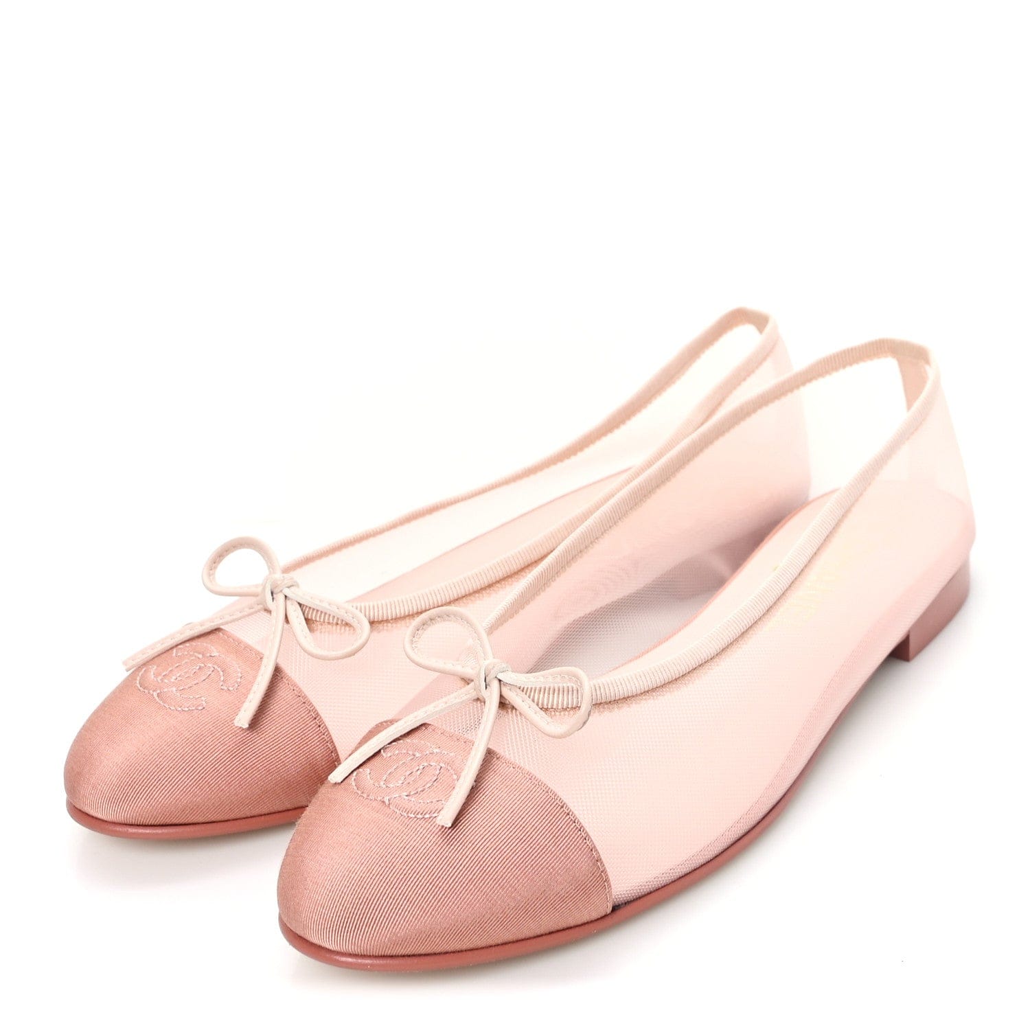 Chanel Mesh Grosgrain CC Cap Toe Ballerina Flats 39 Light Pink Dark Pink