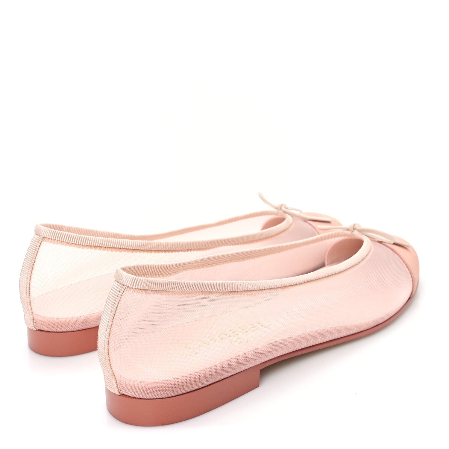 Chanel Mesh Grosgrain CC Cap Toe Ballerina Flats 39 Light Pink Dark Pink