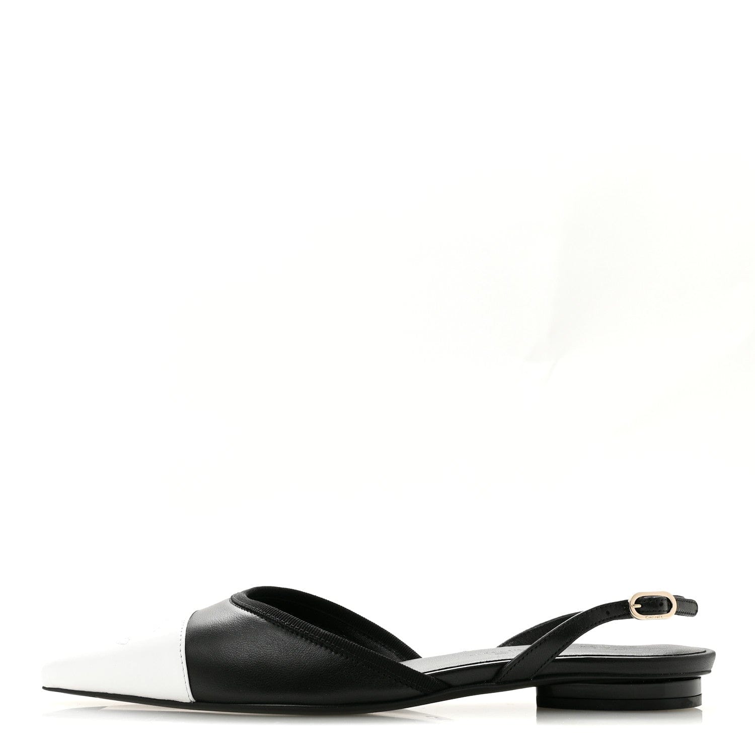 Chanel Iridescent Lambskin Cap Toe CC Slingback Flats 37 Black White