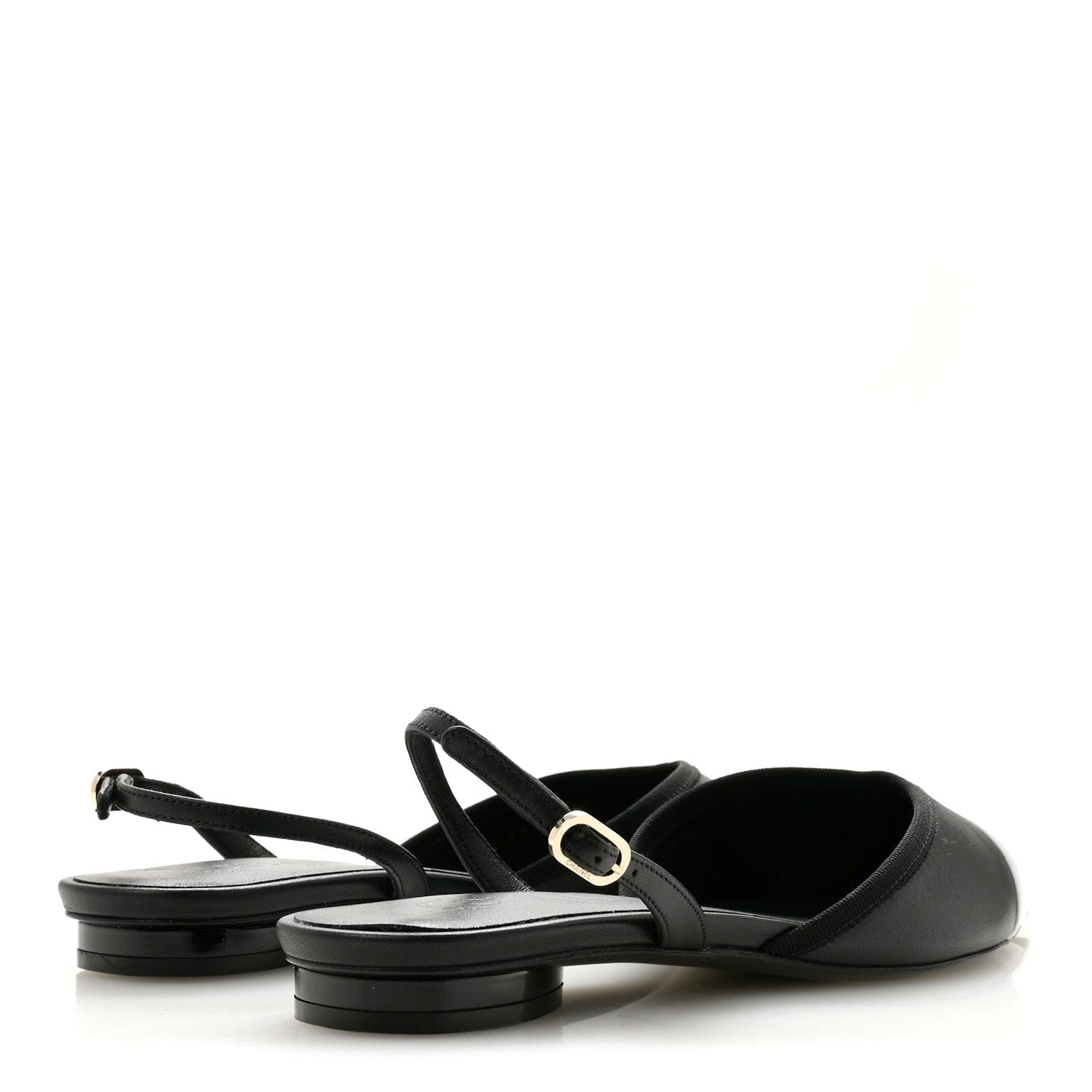 Chanel Iridescent Lambskin Cap Toe CC Slingback Flats 37 Black White