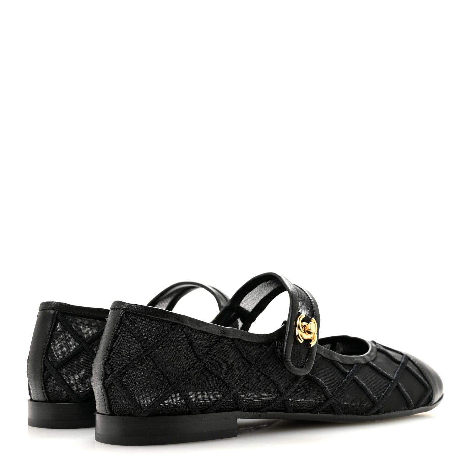Chanel Lambskin Fabric Mesh Quilted Mary Jane Cap Toe Flats 37 Black