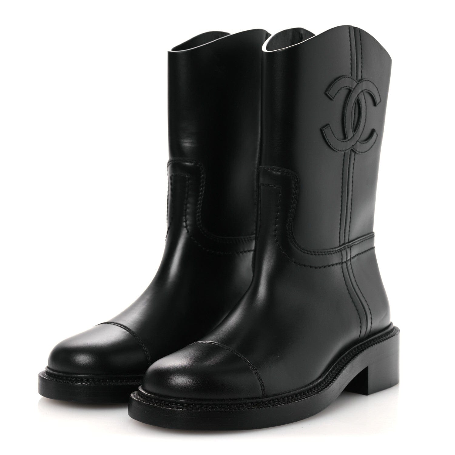 Chanel Calfskin Cap Toe Boots 37 Black