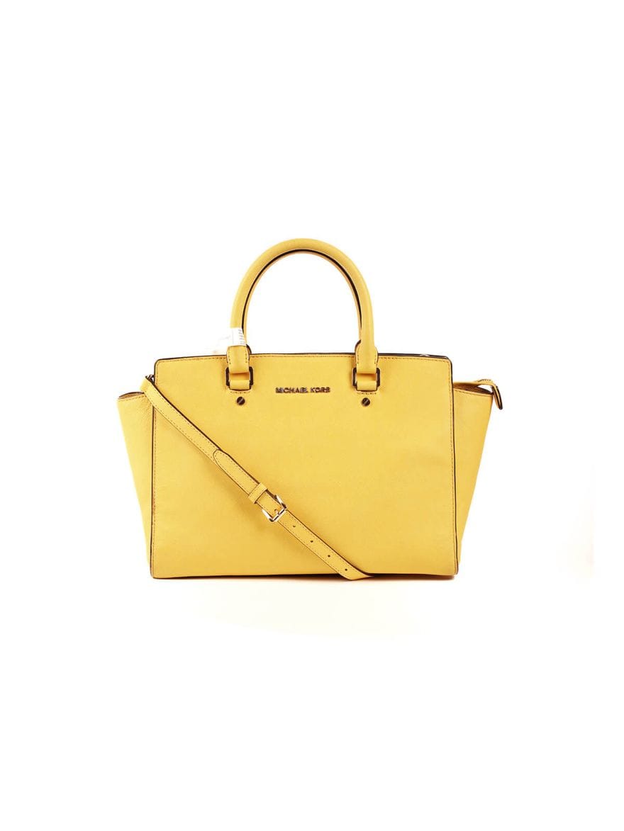Michael Kors Leather Ciara Yellow Satchel Messenger Bag