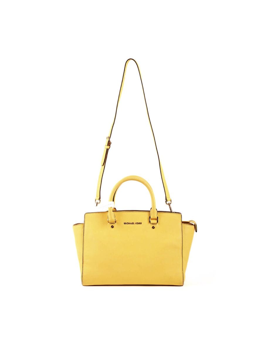 Michael Kors Leather Ciara Yellow Satchel Messenger Bag
