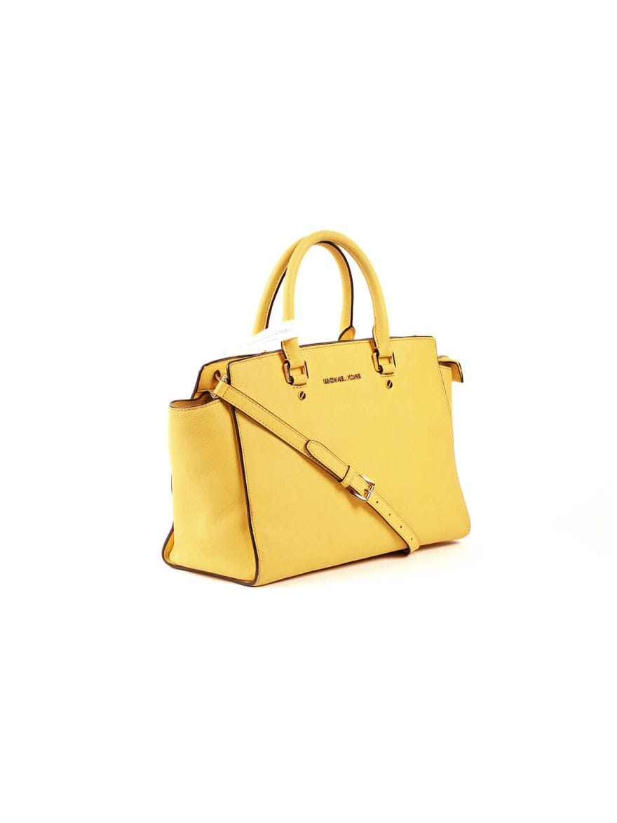 Michael Kors Leather Ciara Yellow Satchel Messenger Bag