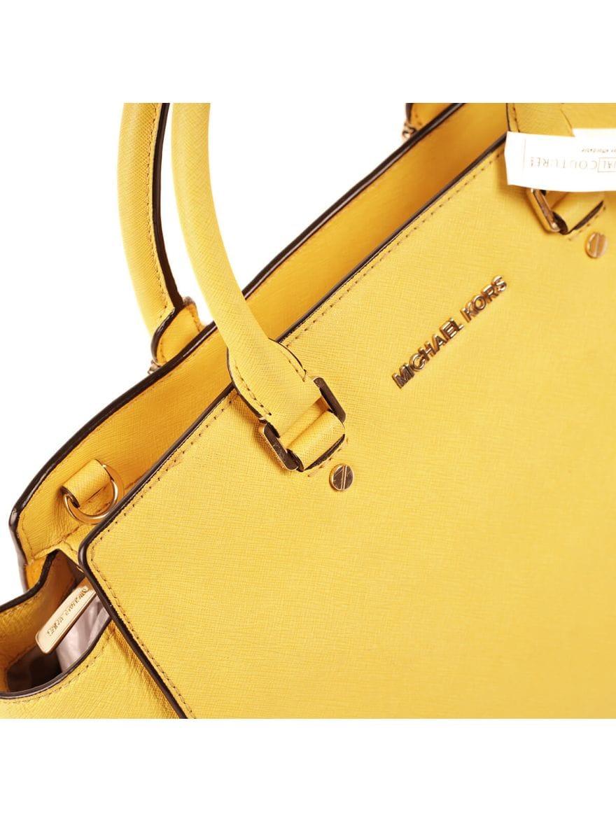 Michael Kors Leather Ciara Yellow Satchel Messenger Bag