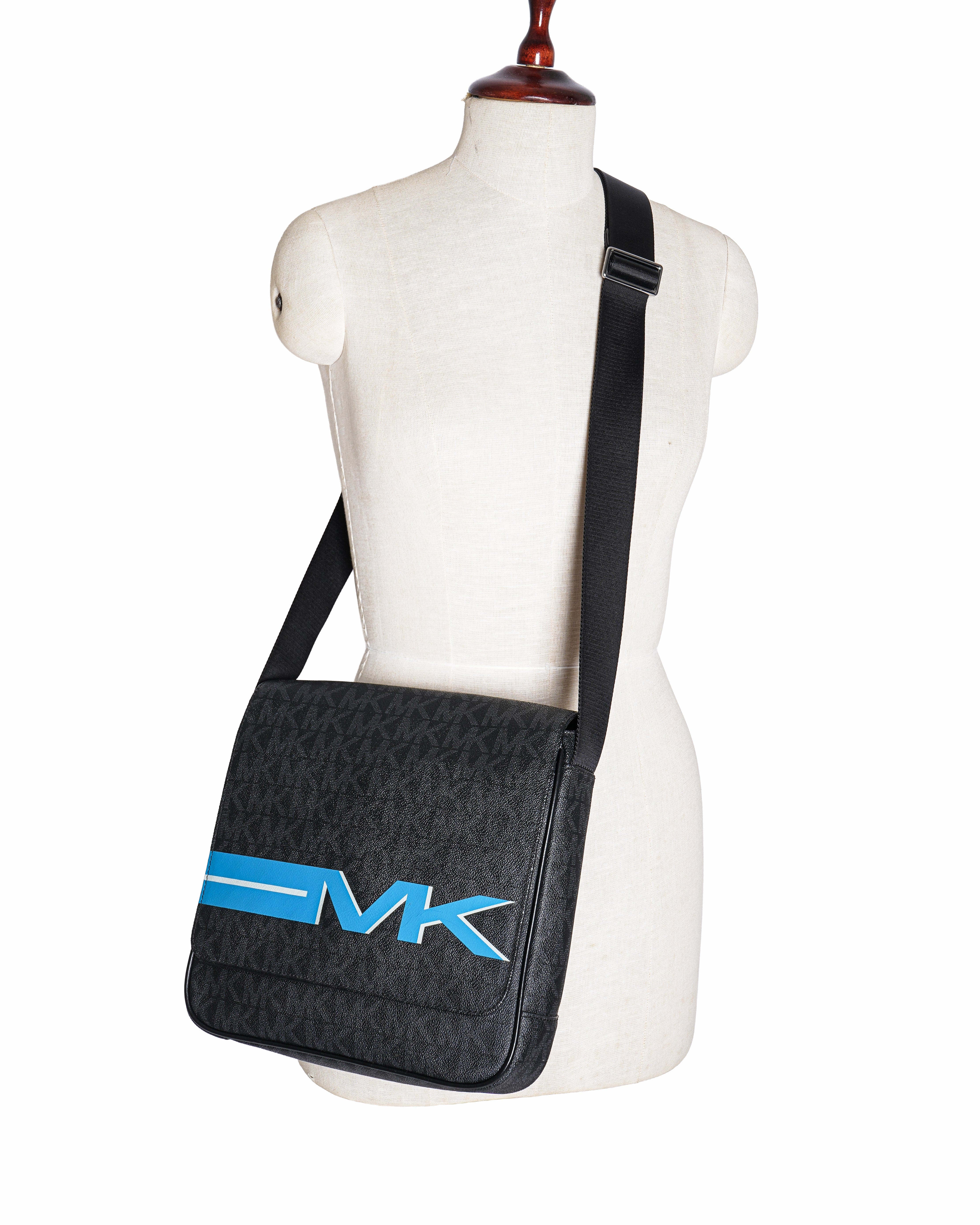 Michael Kors Monogram Messenger Bag In Black